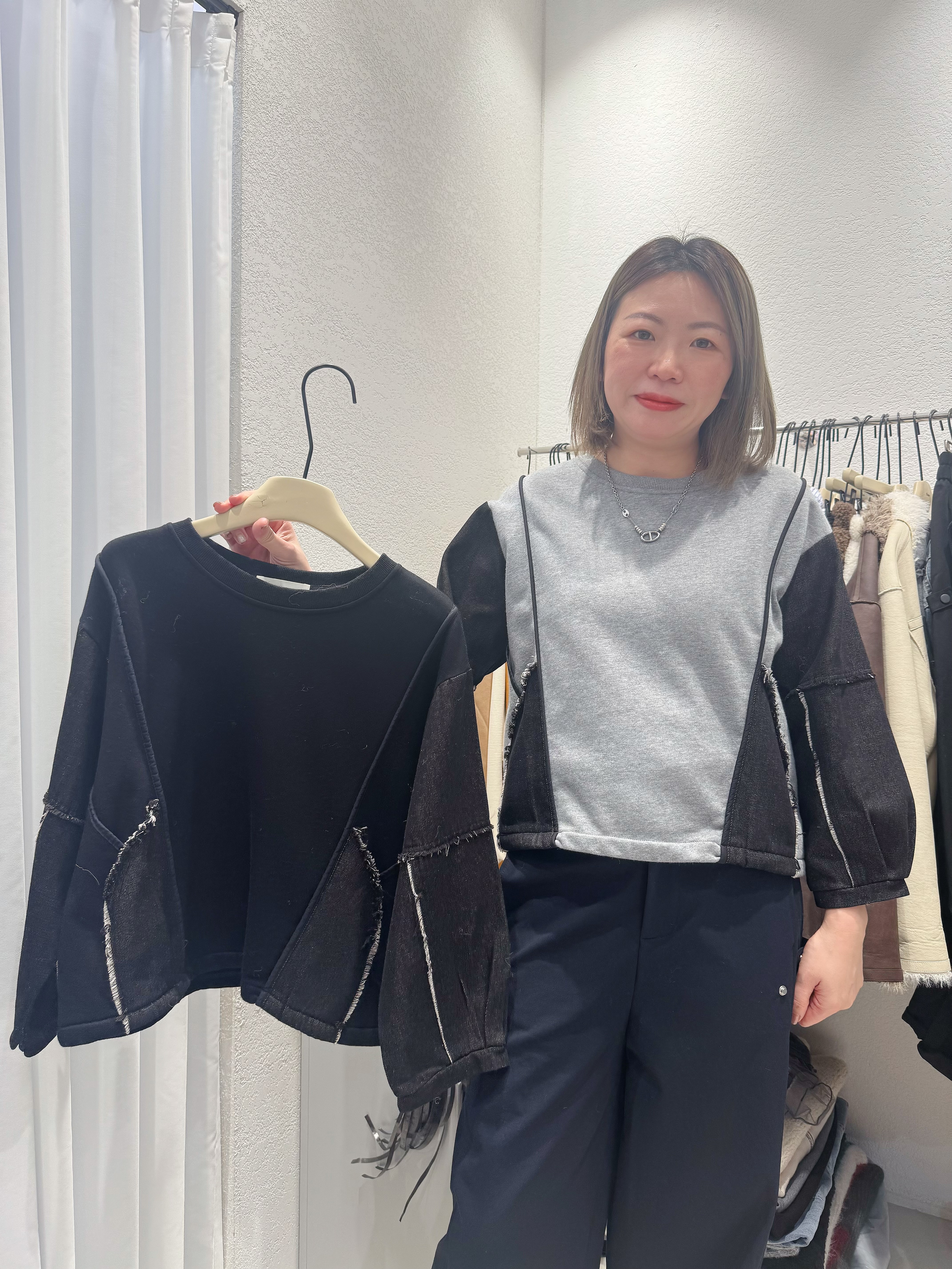 A1MO05 手袖併牛仔Tee*2色