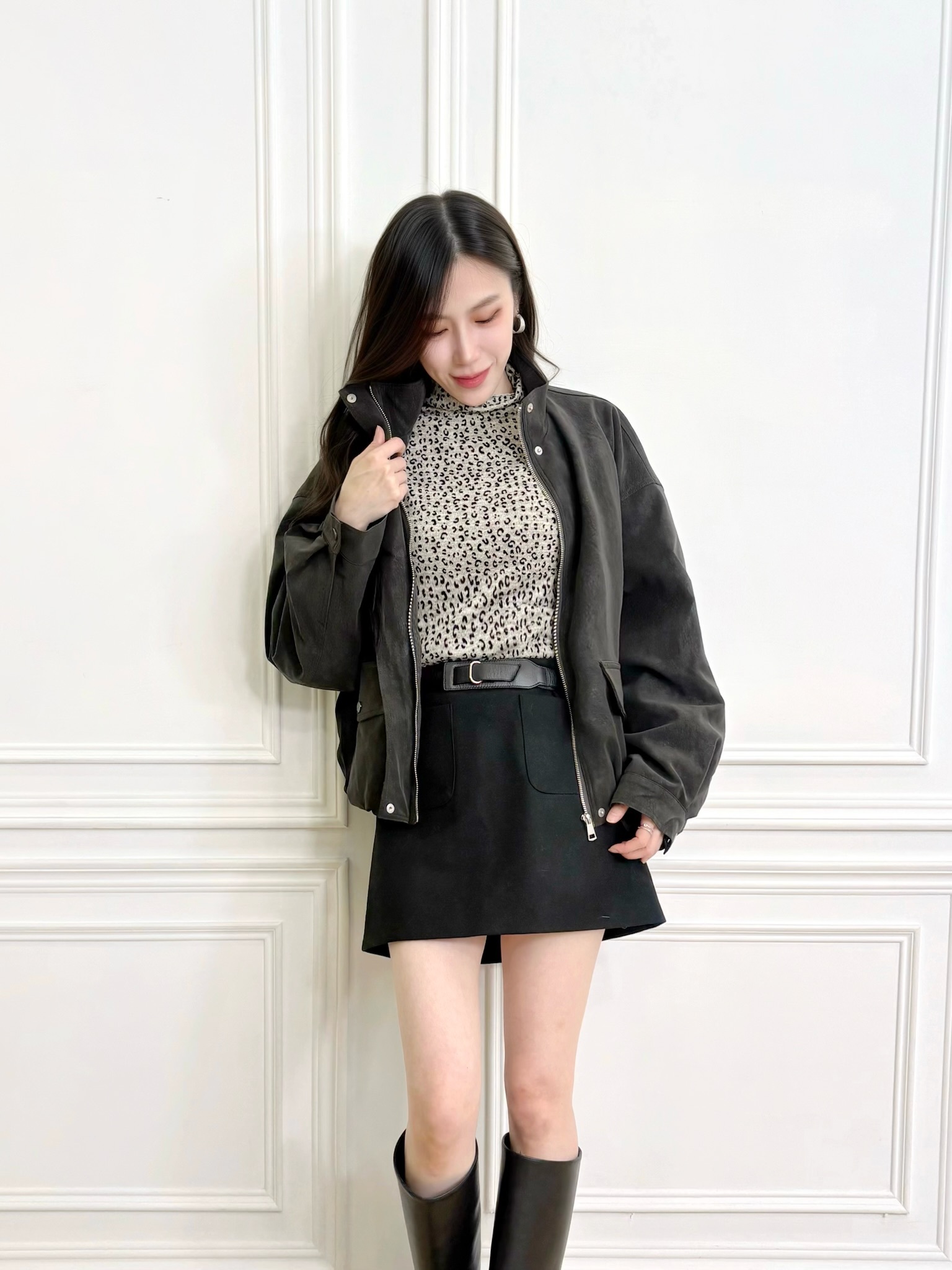 雙口袋毛呢短裙