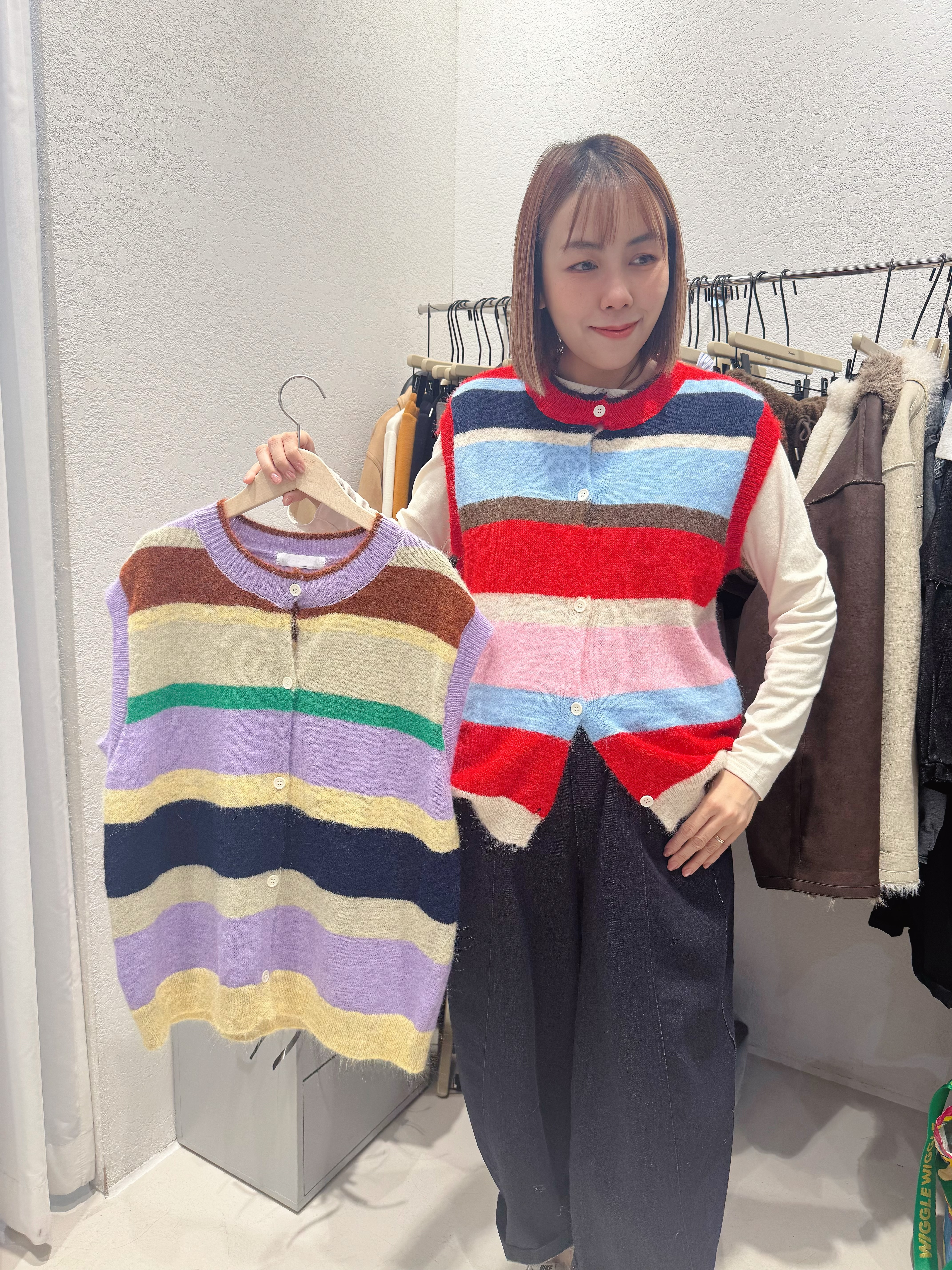 A1MO11 彩色橫間背心冷衫*2色