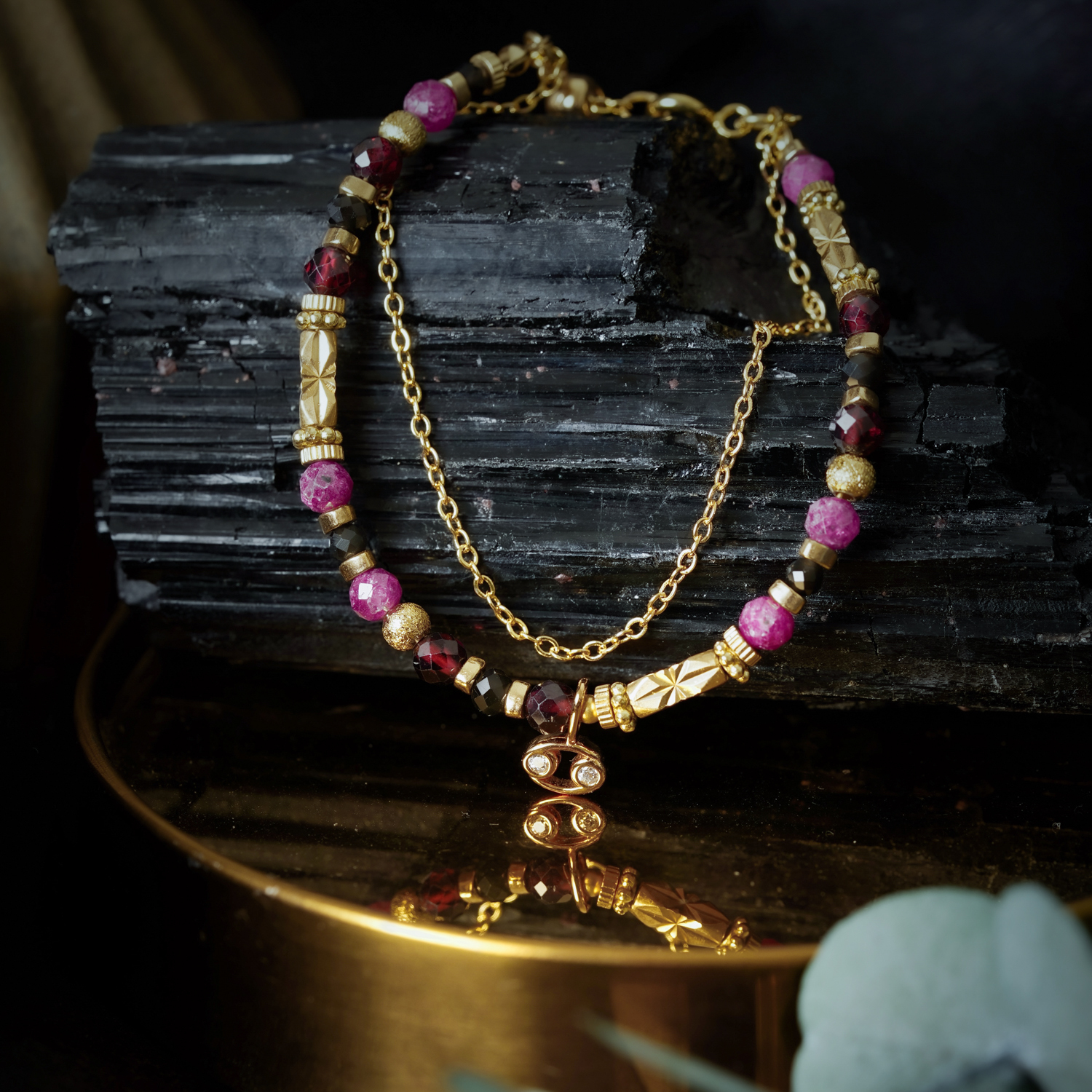 【神秘星象學：星系之聲】396Hz心安之聲｜巨蟹座水晶銅鍍18k真金手鍊 BMA004