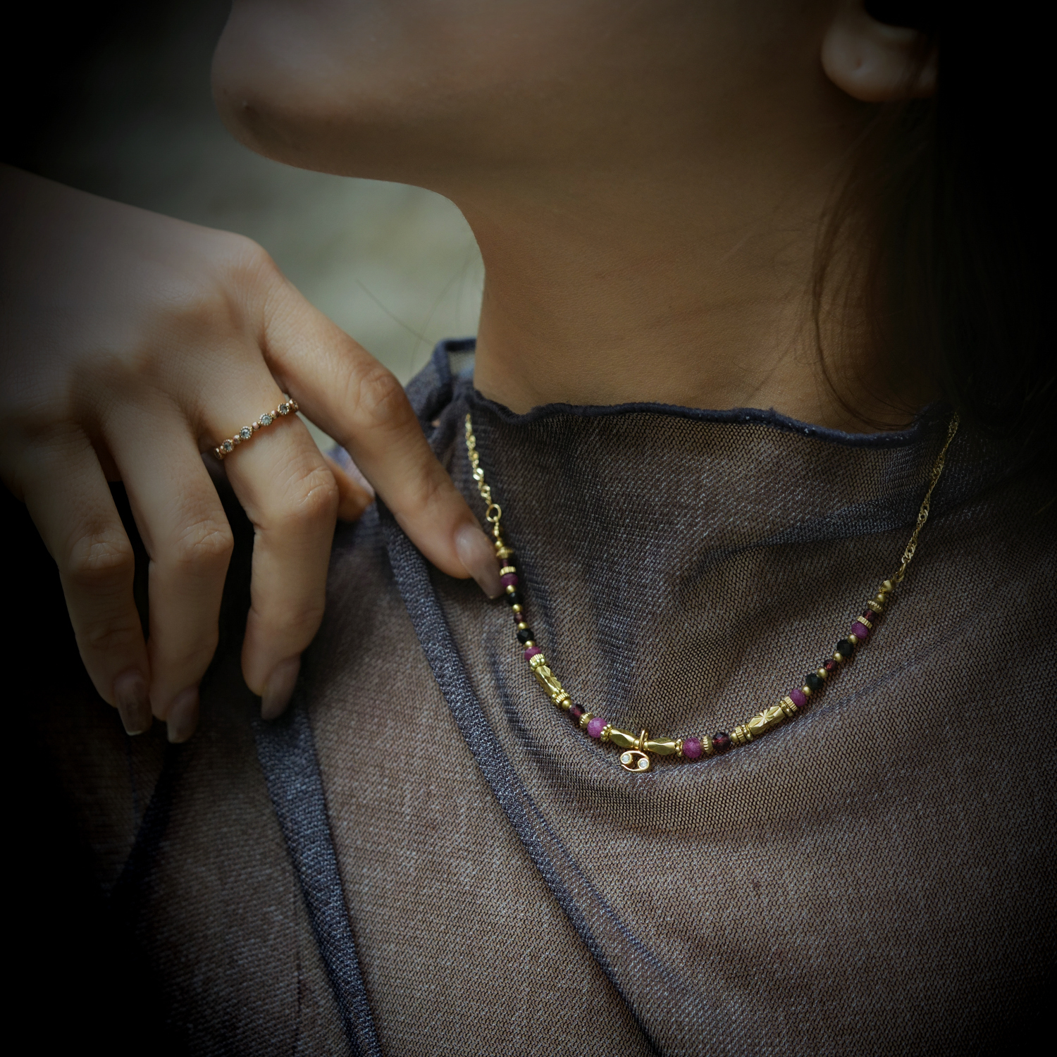 【神秘星象學：星系之聲】396Hz心安之聲｜巨蟹座水晶銅鍍18k真金項鏈 NMA004