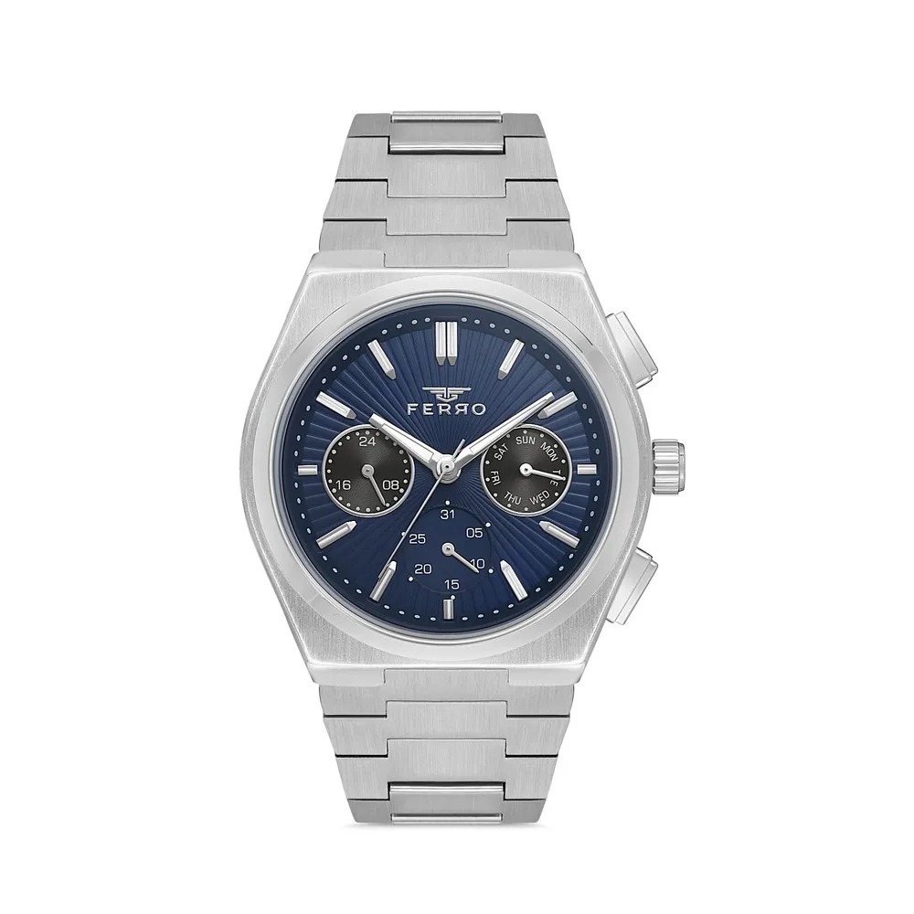 【FERRO 費羅】FM11452AWT 質感 三眼 24小時 日期 星期 夜光 不鏽鋼 腕錶