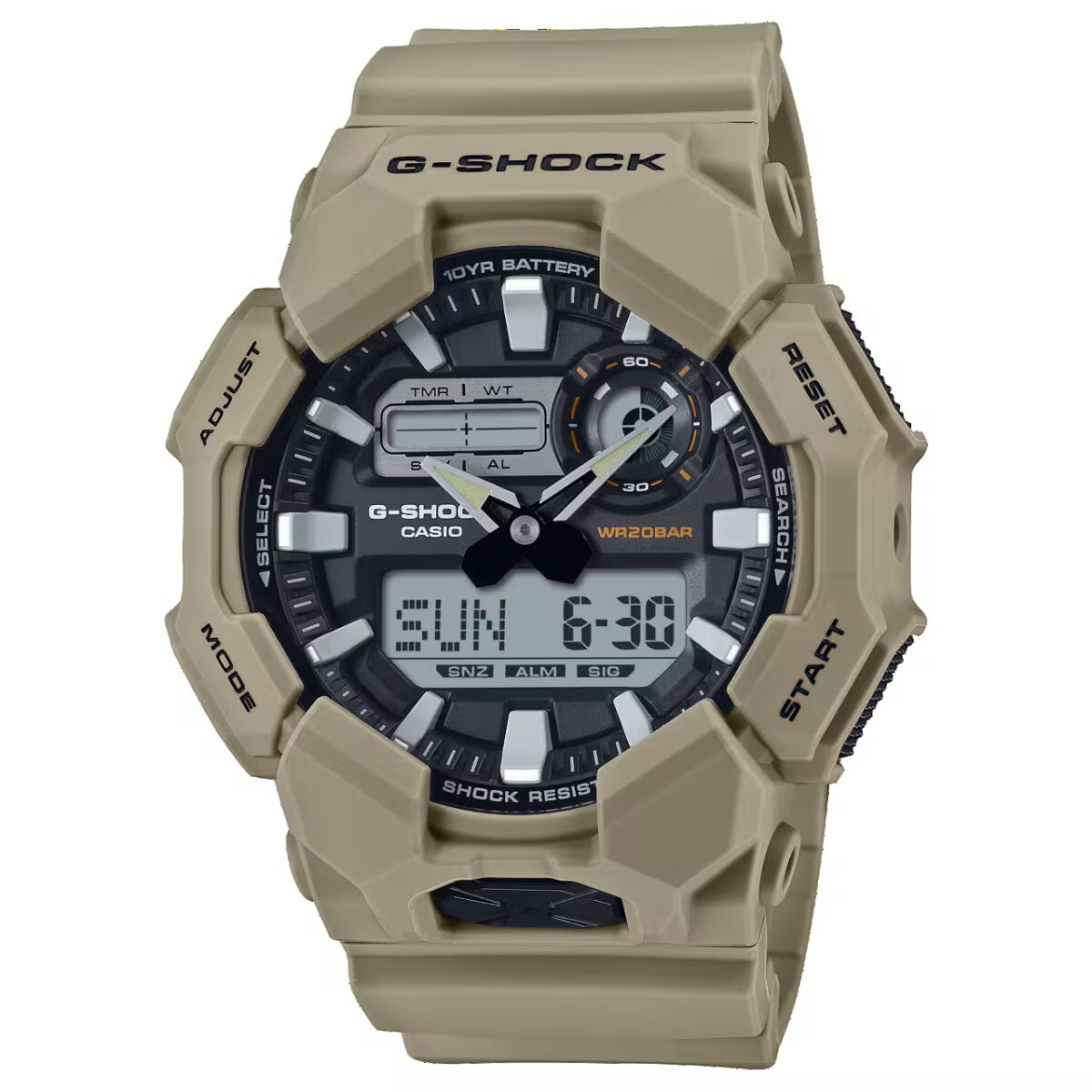 【CASIO 卡西歐】 G-SHOCK  大錶殼酷炫設計 世界時間多功能耐衝擊數位雙顯 雙顯手錶 GA-010-5A