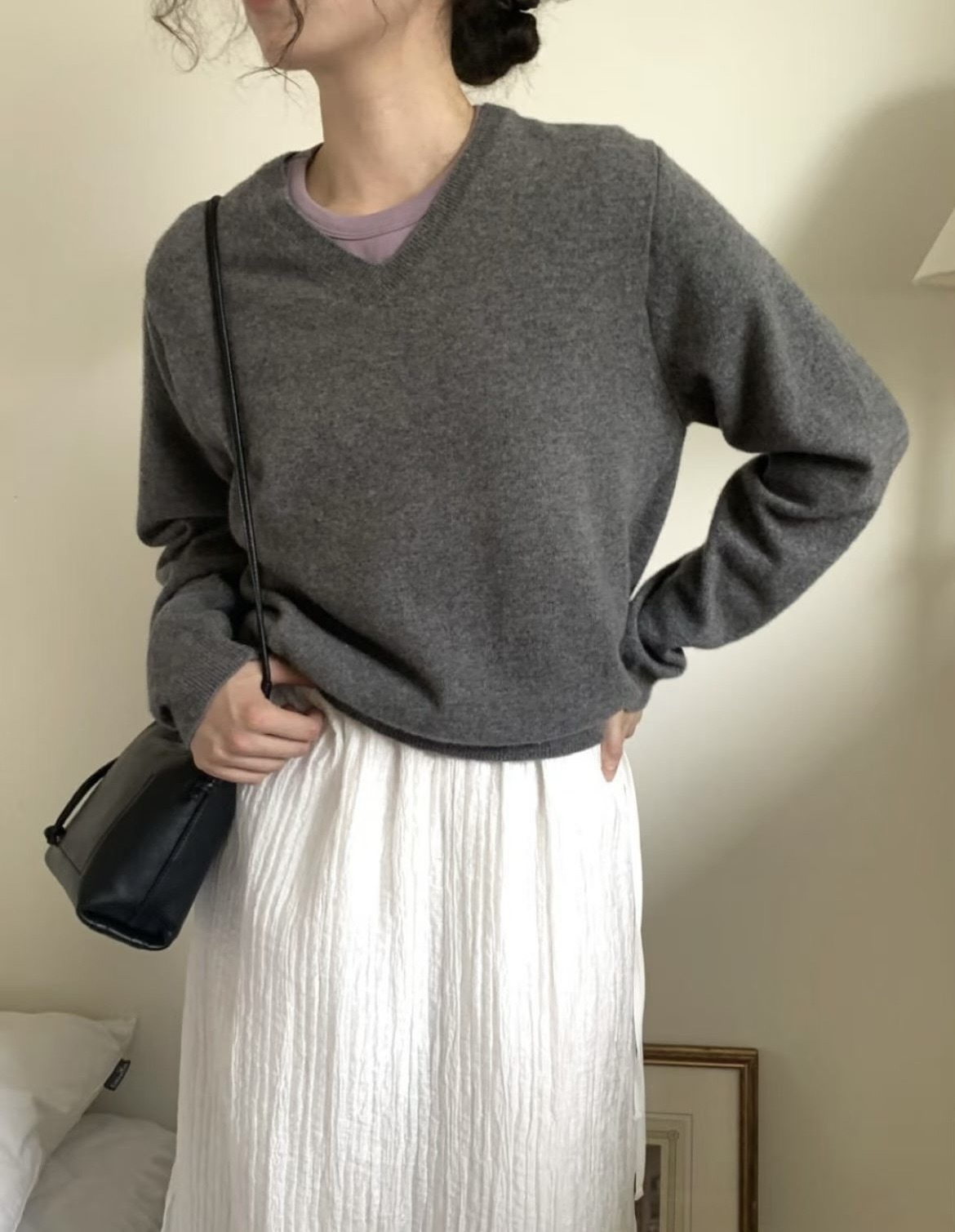 #228N667 知性簡約，粗針v領羊毛針織上衣