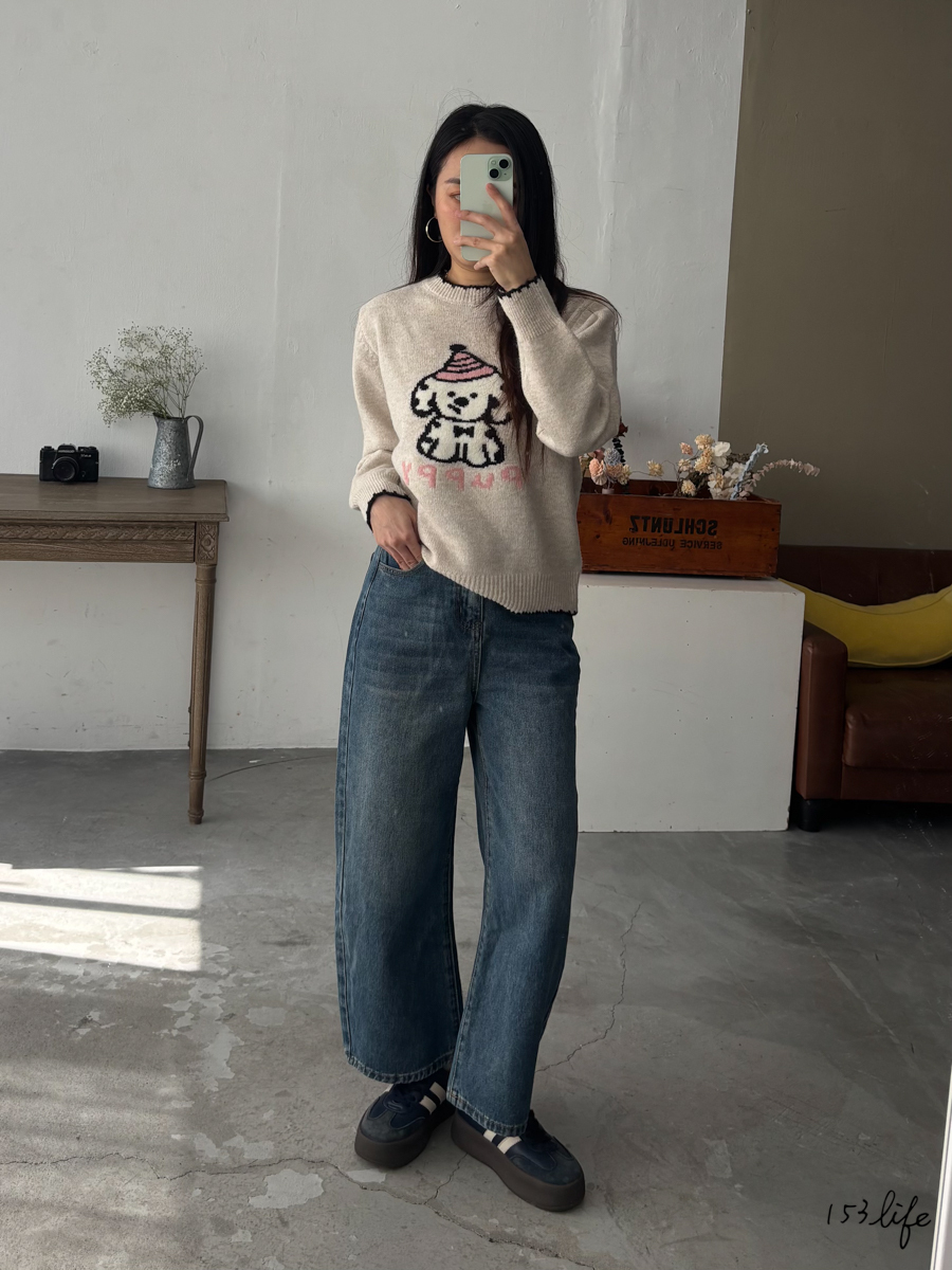 ⛄️(加絨/一般)復古小個子微彎刀牛仔寬褲(XXS-L)(九分/長款)