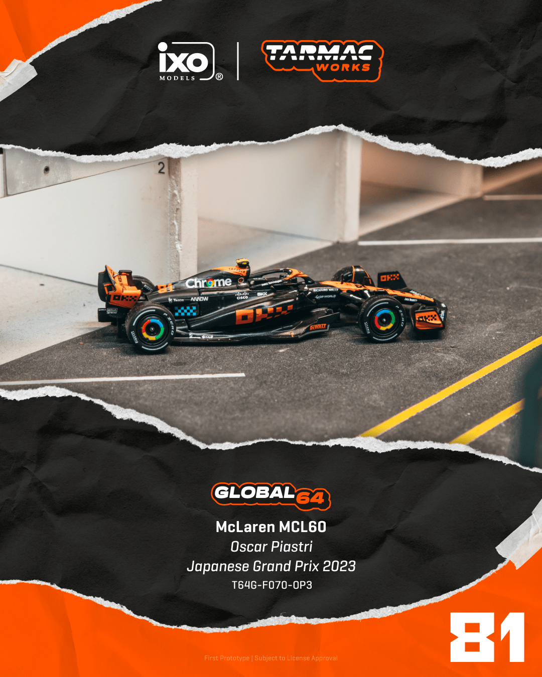 PO-$118 * TARMAC   * 1:64 McLaren MCL60 Japanese Grand Prix 2023 Oscar Piastri