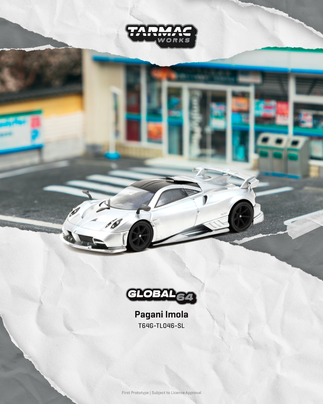 PO-$90 * TARMAC   * 1:64 Pagani Imola Matt Silver