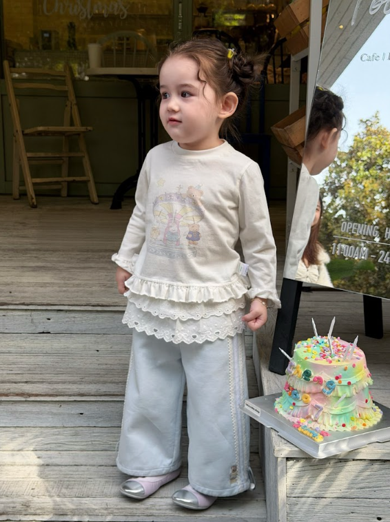 BYC01B072BL 甜酷粉藍蕾絲造型長褲