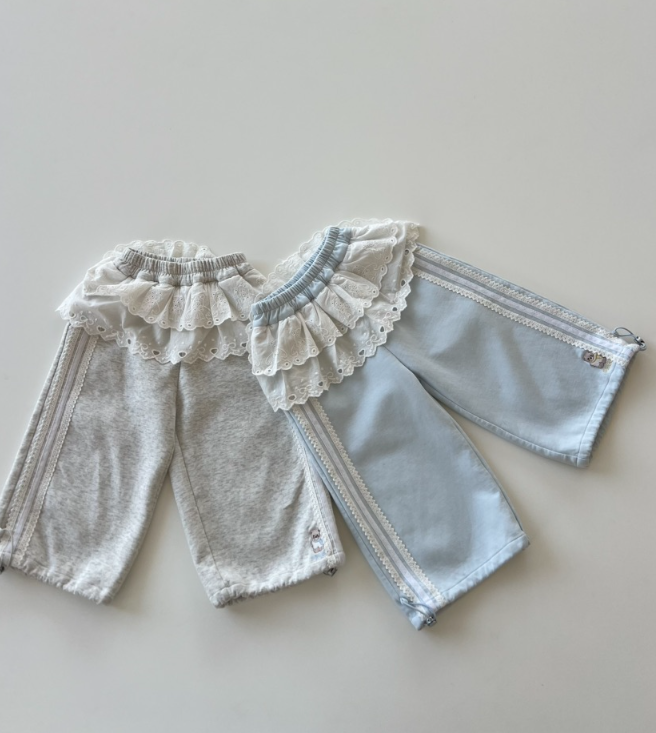 BYC01B072BL 甜酷粉藍蕾絲造型長褲