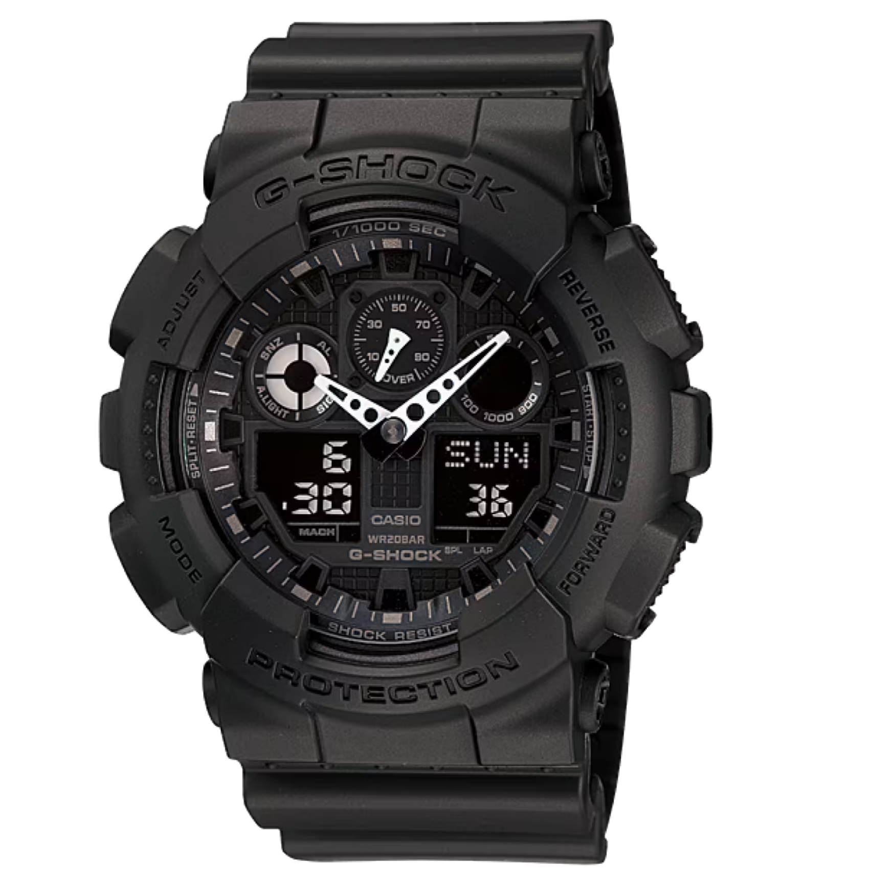 【CASIO 卡西歐】 G-SHOCK  大錶殼酷炫設計 堅固耐用 無止境追求強度 耐衝擊數位雙顯 手錶 GA-100-1A1