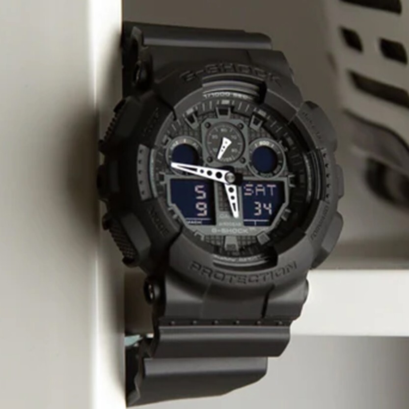 【CASIO 卡西歐】 G-SHOCK  大錶殼酷炫設計 堅固耐用 無止境追求強度 耐衝擊數位雙顯 手錶 GA-100-1A1