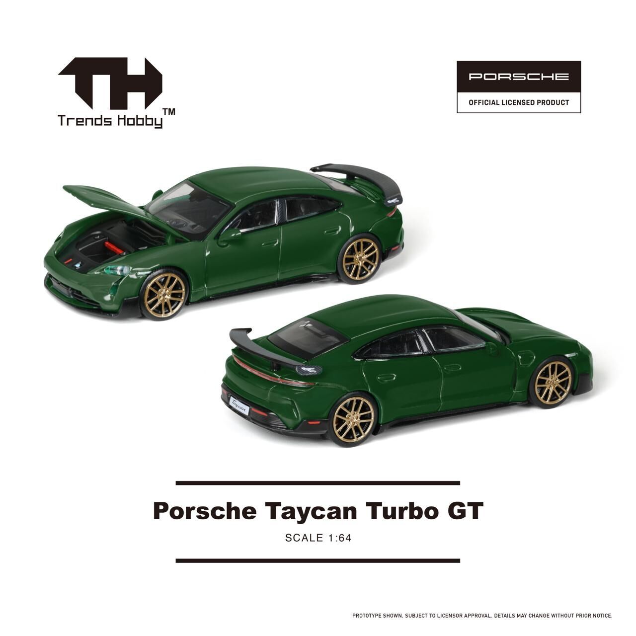 PO-$71 * TRENDS HOBBY * 1:64 Porsche Taycan Turbo GT (Green)