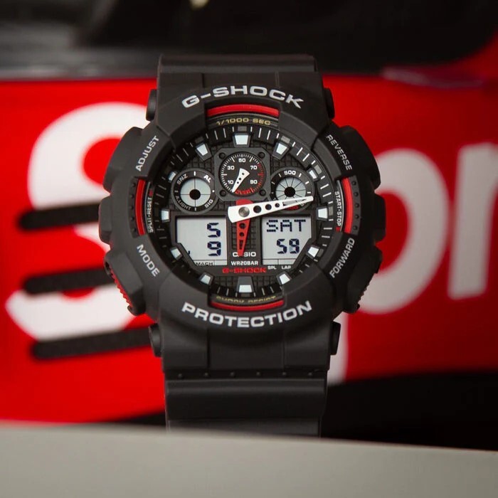 【CASIO 卡西歐】 G-SHOCK  大錶殼酷炫設計 堅固耐用 無止境追求強度 耐衝擊數位雙顯 手錶 GA-100-1A4