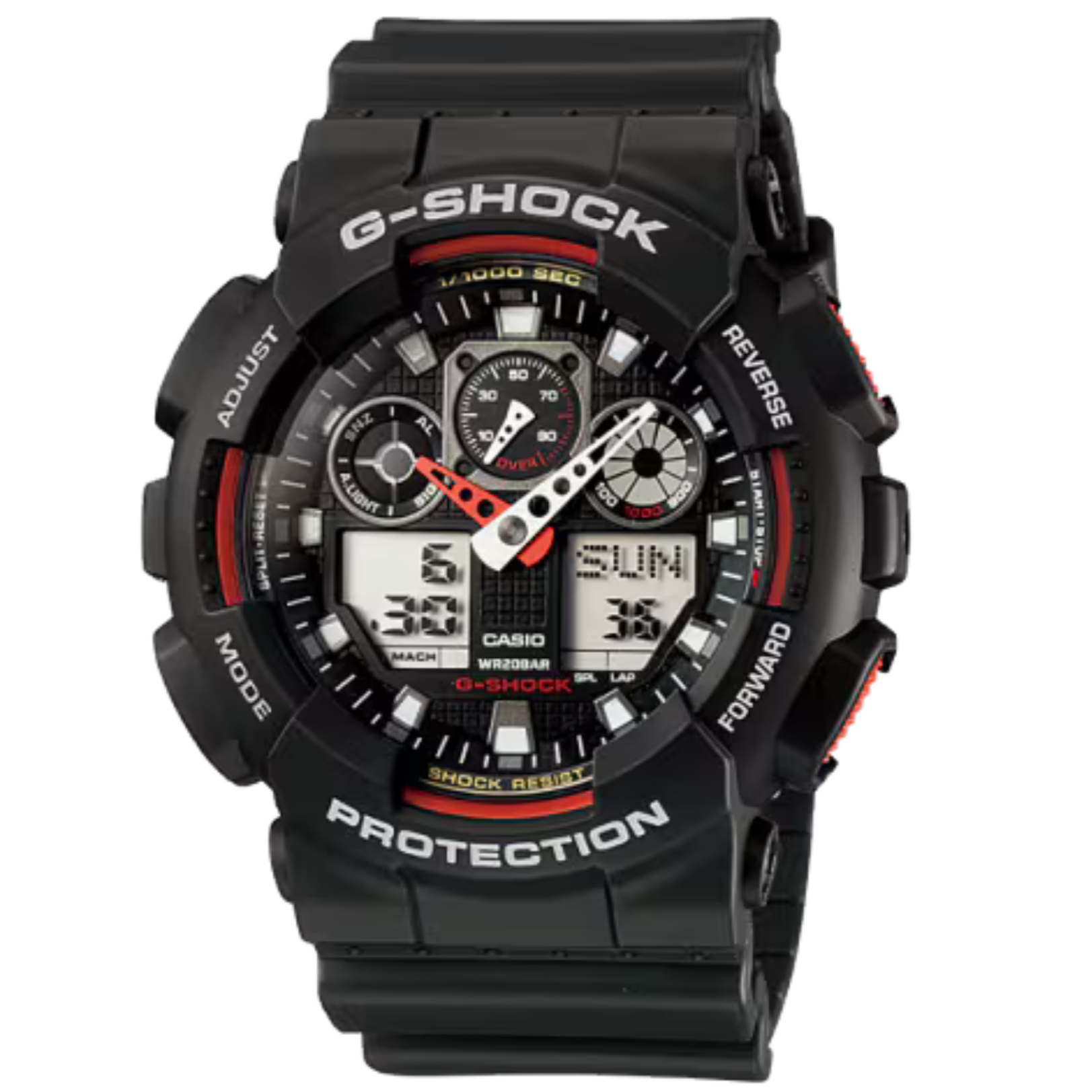 【CASIO 卡西歐】 G-SHOCK  大錶殼酷炫設計 堅固耐用 無止境追求強度 耐衝擊數位雙顯 手錶 GA-100-1A4