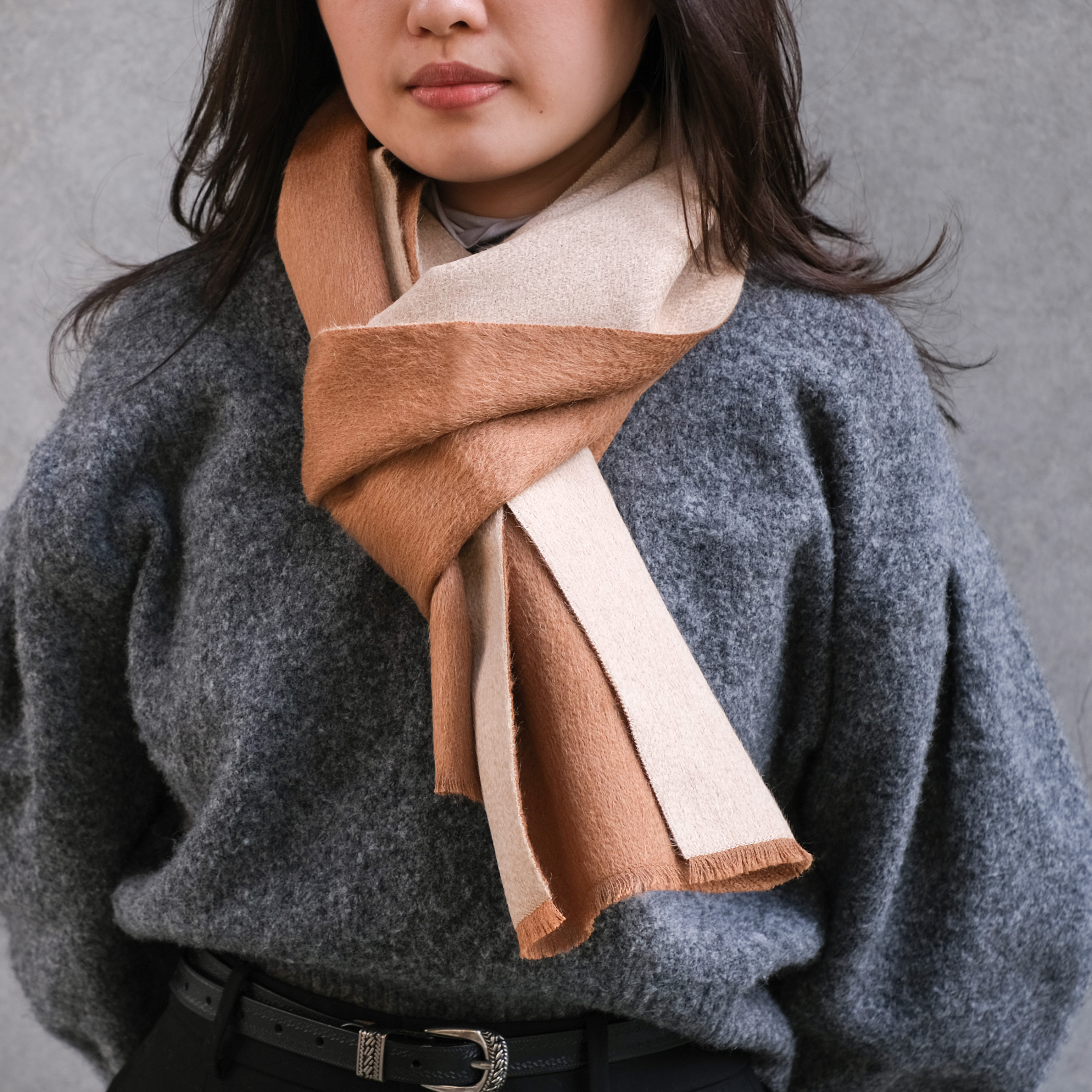 安地斯羊駝圍巾｜雙面suri款 - 原駝｜秘魯