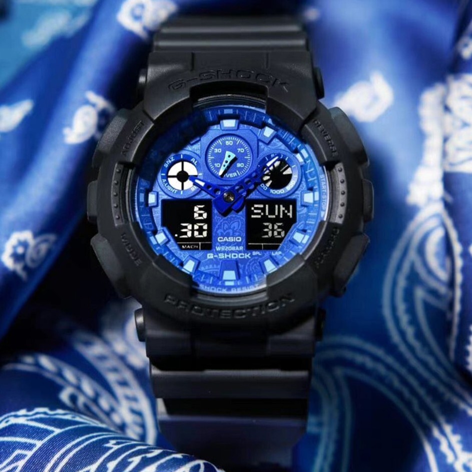 【CASIO 卡西歐】 G-SHOCK  大錶殼酷炫設計 堅固耐用 無止境追求強度 變形蟲紋路 耐衝擊數位雙顯 手錶 GA-100BP-1A