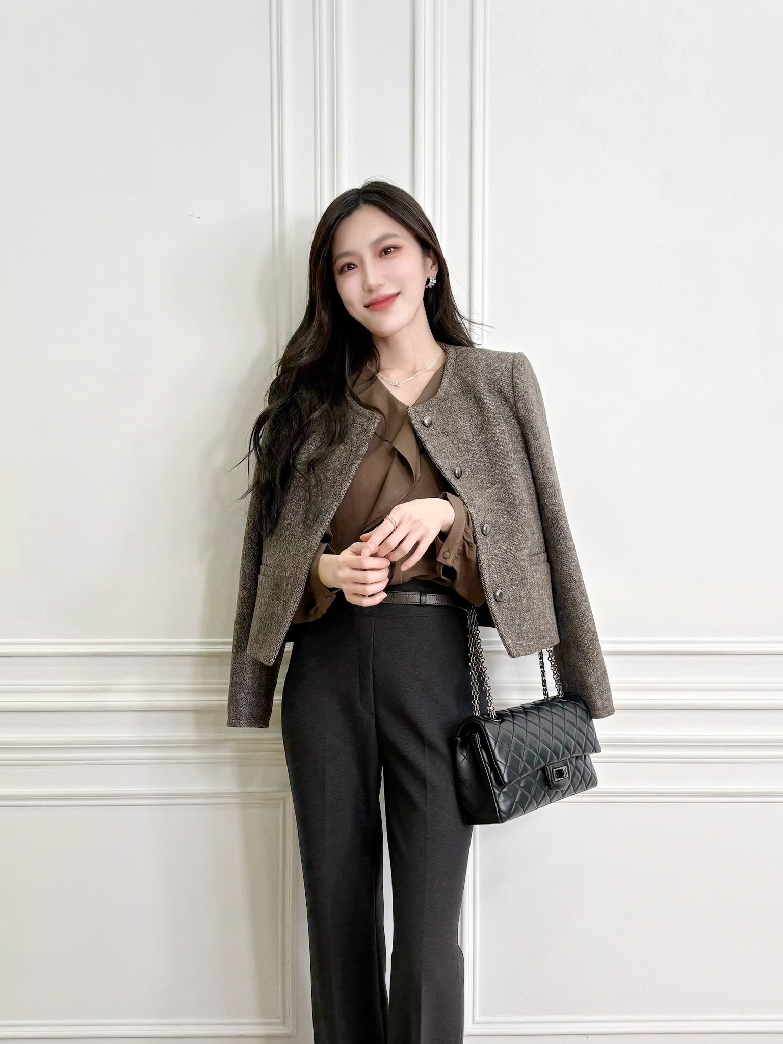 霧金釦廂型羊毛外套