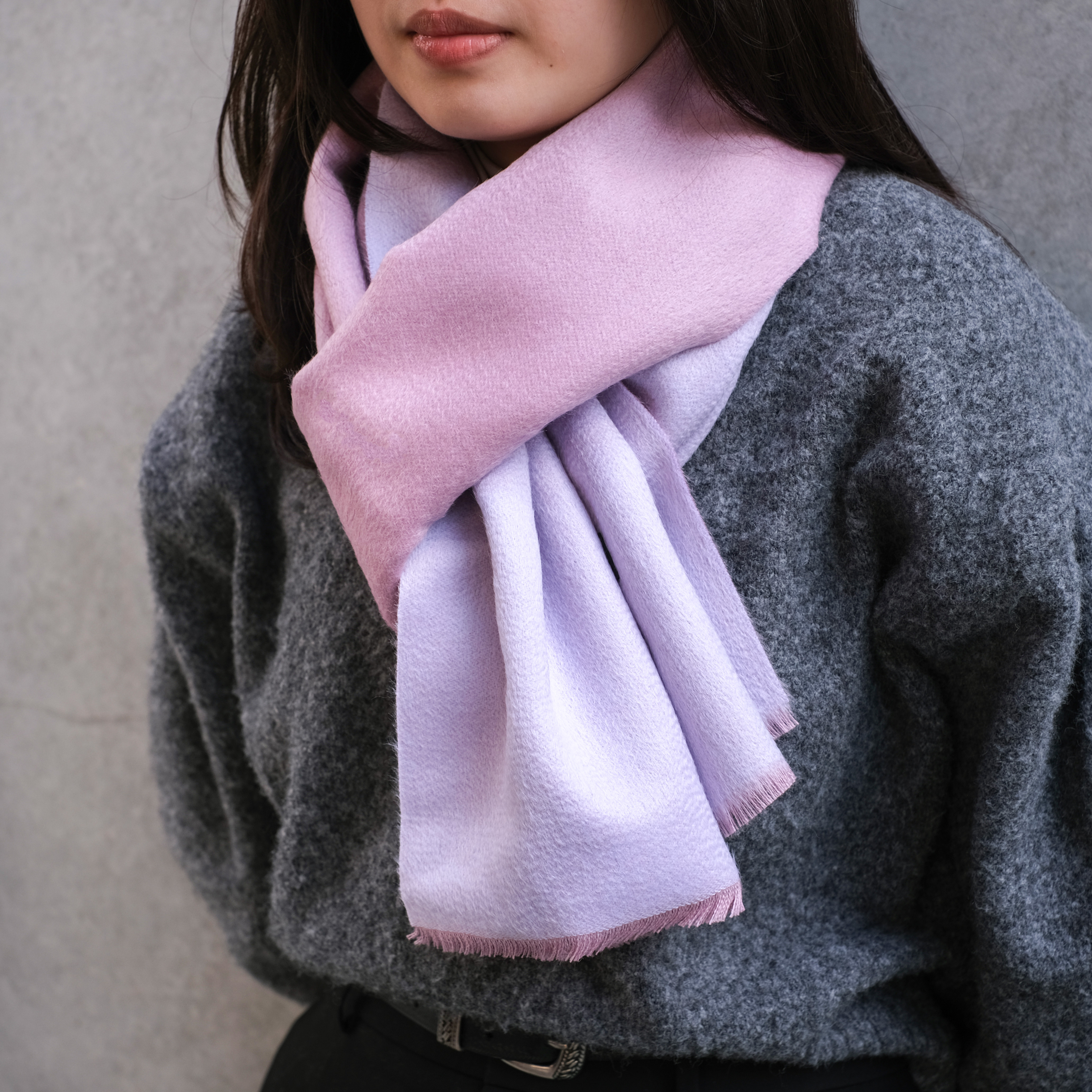 安地斯羊駝圍巾｜雙面suri款 - 紫粉｜秘魯
