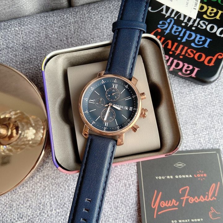 【FOSSIL】BQ1704 經典 雅仕 羅馬數字 銀藍 三眼 計時 皮革 石英錶