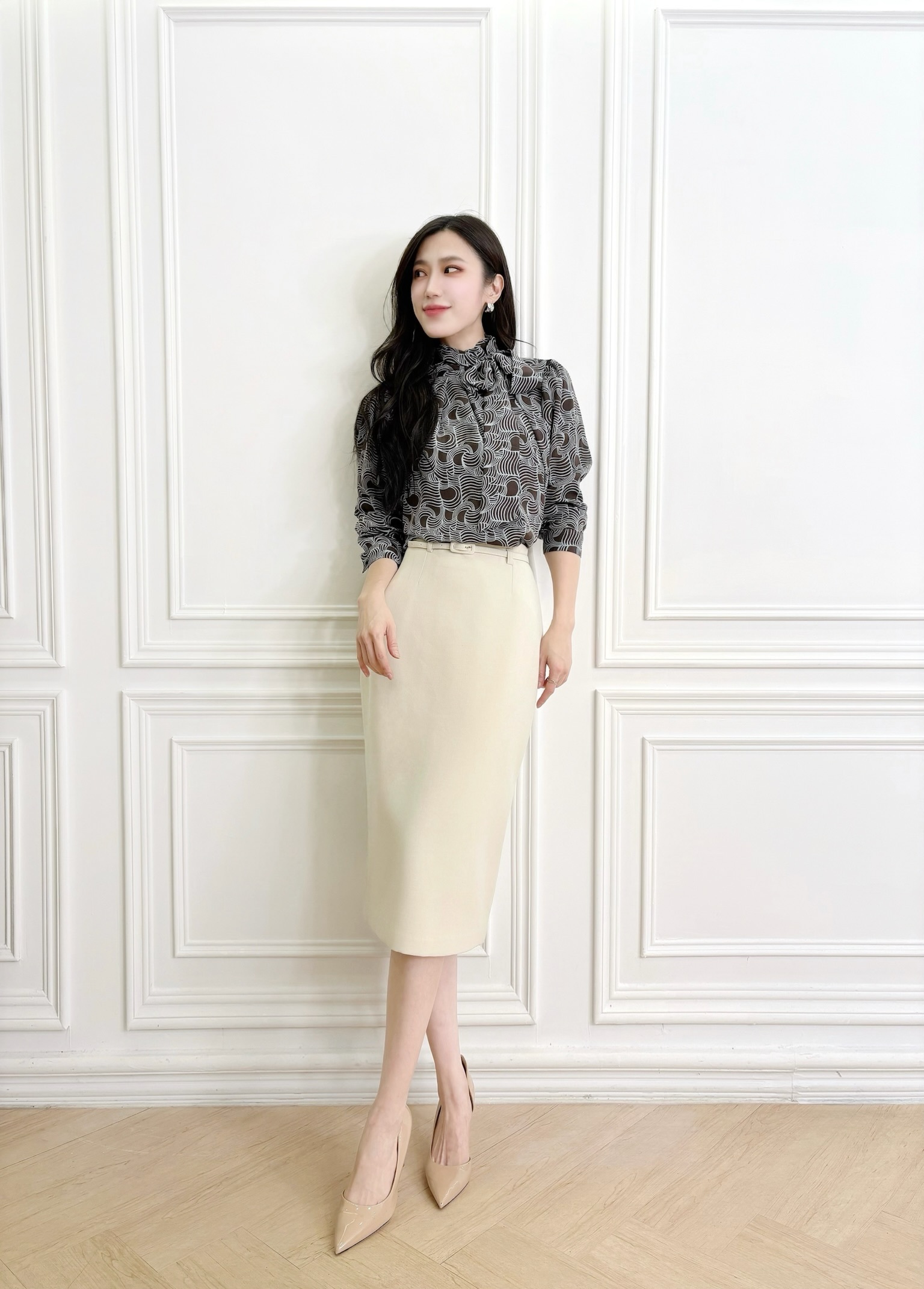 顯瘦腰帶窄裙(秋冬-薄刷絨)