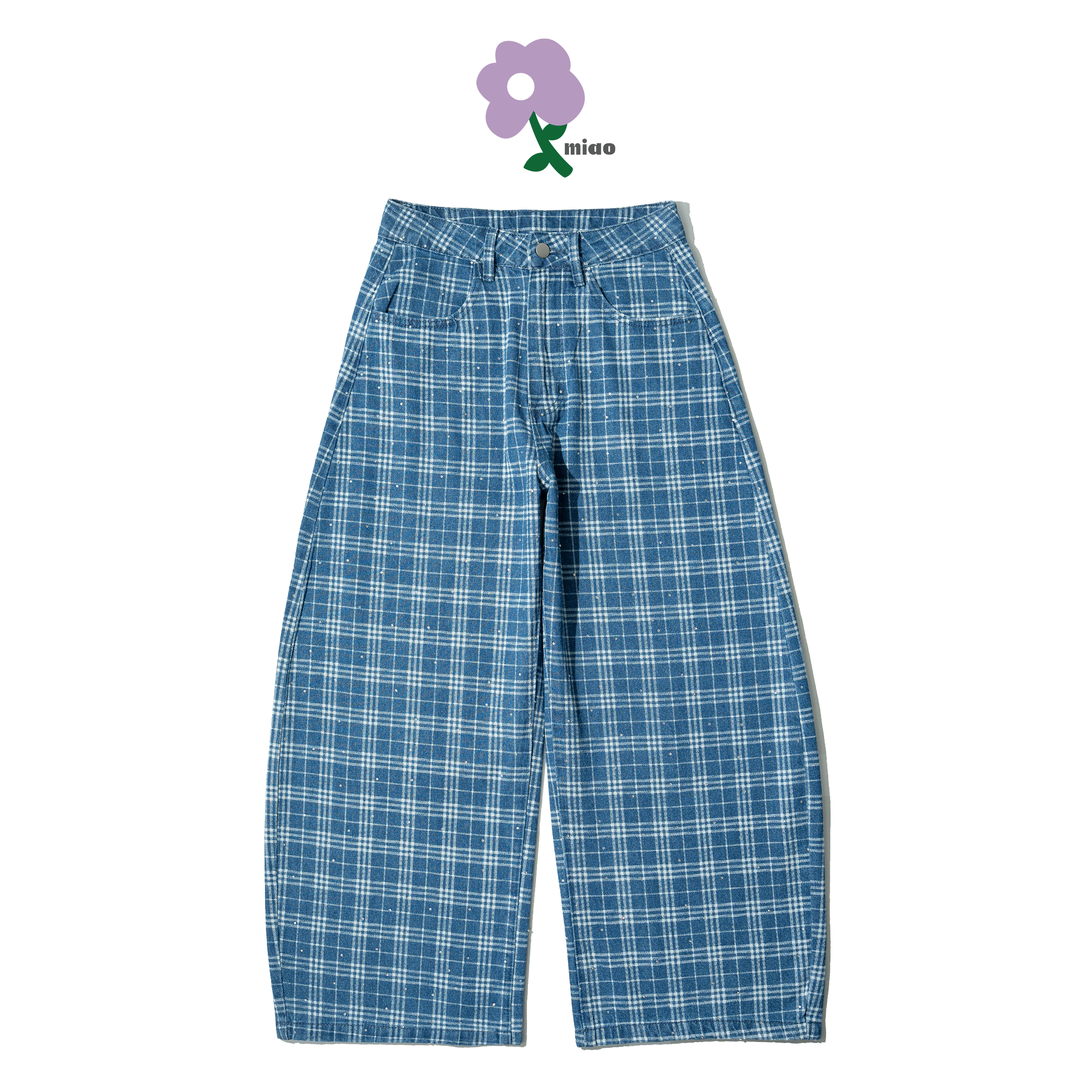 AGILITY MIAO Checked Denim Curved Pants 格紋牛仔 彎刀長褲 [M-DP8]