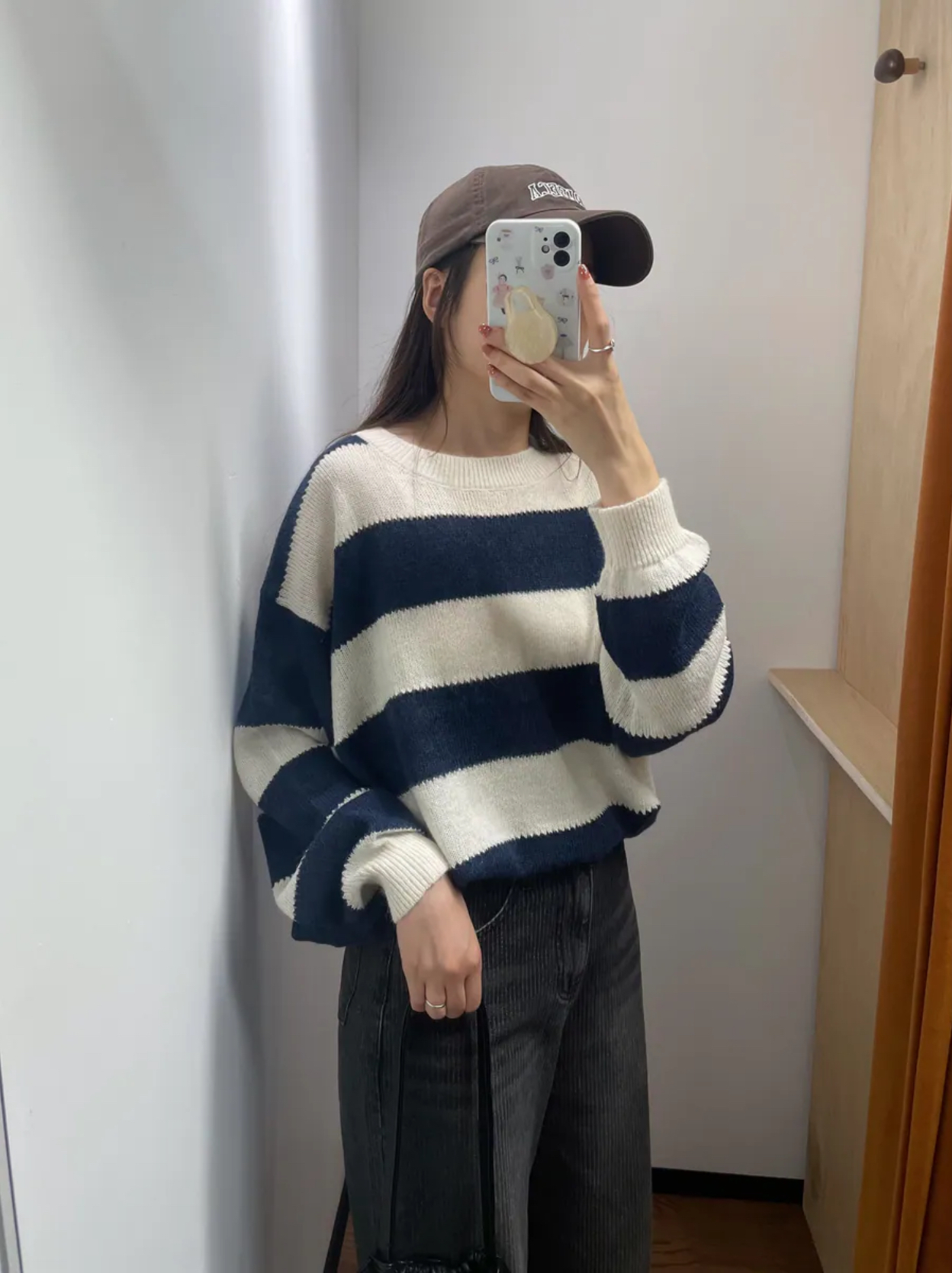 #228N564 簡單一點 粗間紋寬鬆針織上衣