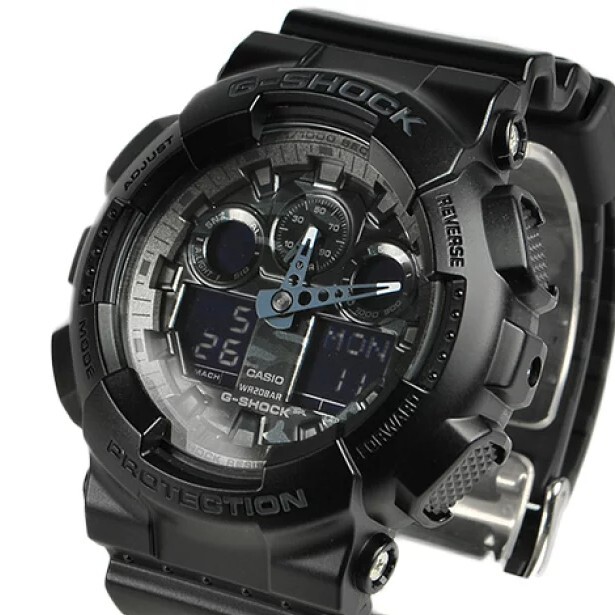 【CASIO 卡西歐】 G-SHOCK  大錶殼酷炫設計 堅固耐用 無止境追求強度 耐衝擊數位雙顯 迷彩圖案 手錶 GA-100CF-1A