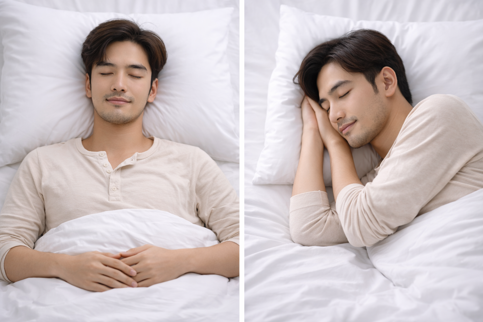 仰睡與側睡枕頭高度示意圖