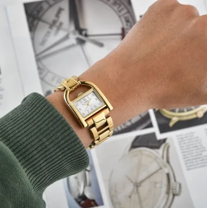 【FOSSIL】ES5327 精緻小巧鎖頭 數字 不銹鋼 金色 石英 手錶