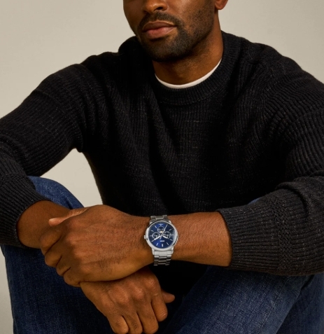 【FOSSIL】FS5907 經典 紳士 銀藍 三眼 月相 不鏽鋼 石英 手錶