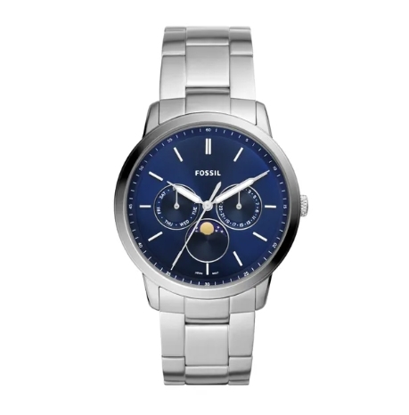 【FOSSIL】FS5907 經典 紳士 銀藍 三眼 月相 不鏽鋼 石英 手錶