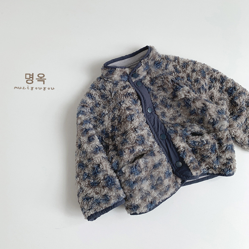 【H0189】日系風豹紋毛絨保暖外套(80-130)