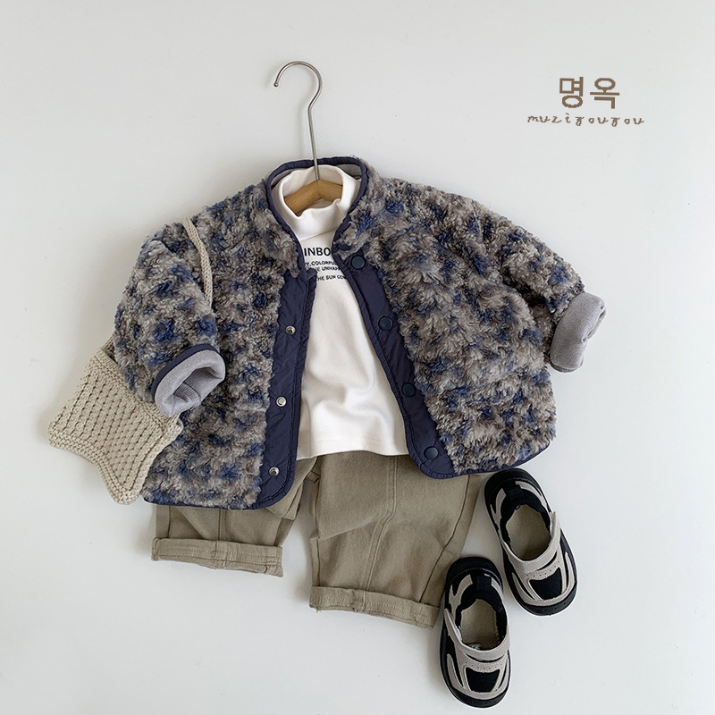 【H0189】日系風豹紋毛絨保暖外套(80-130)