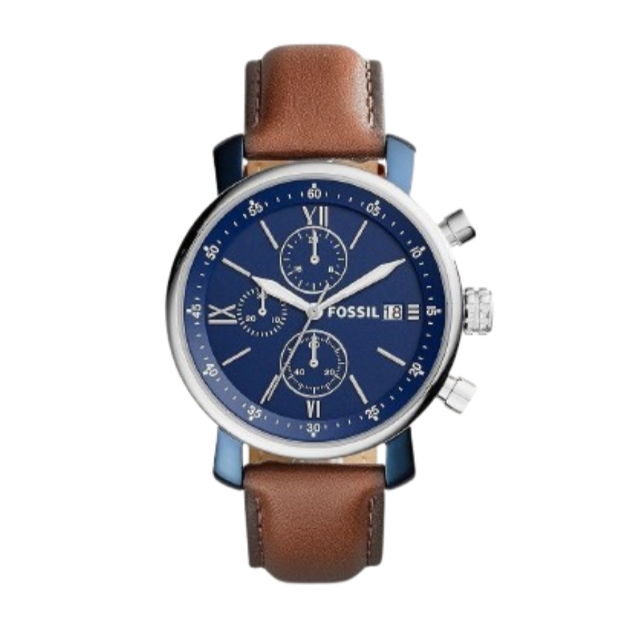 【FOSSIL】BQ2163 經典 雅仕 羅馬數字 銀藍 三眼 計時 皮革 石英錶