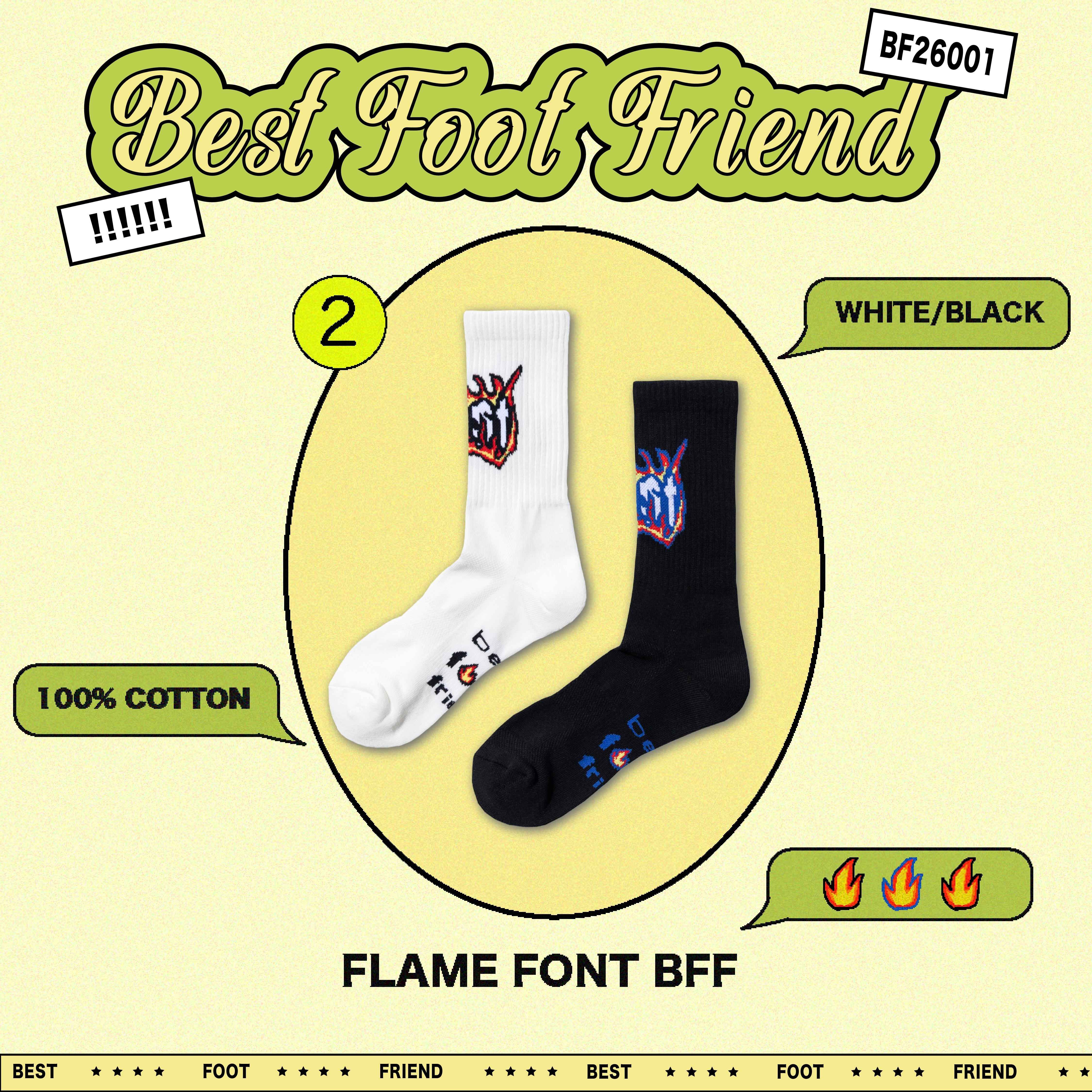 【逢甲 FUZZY】Best Foot Friend Flame Font BFF 火焰 字體 襪子 BF26001
