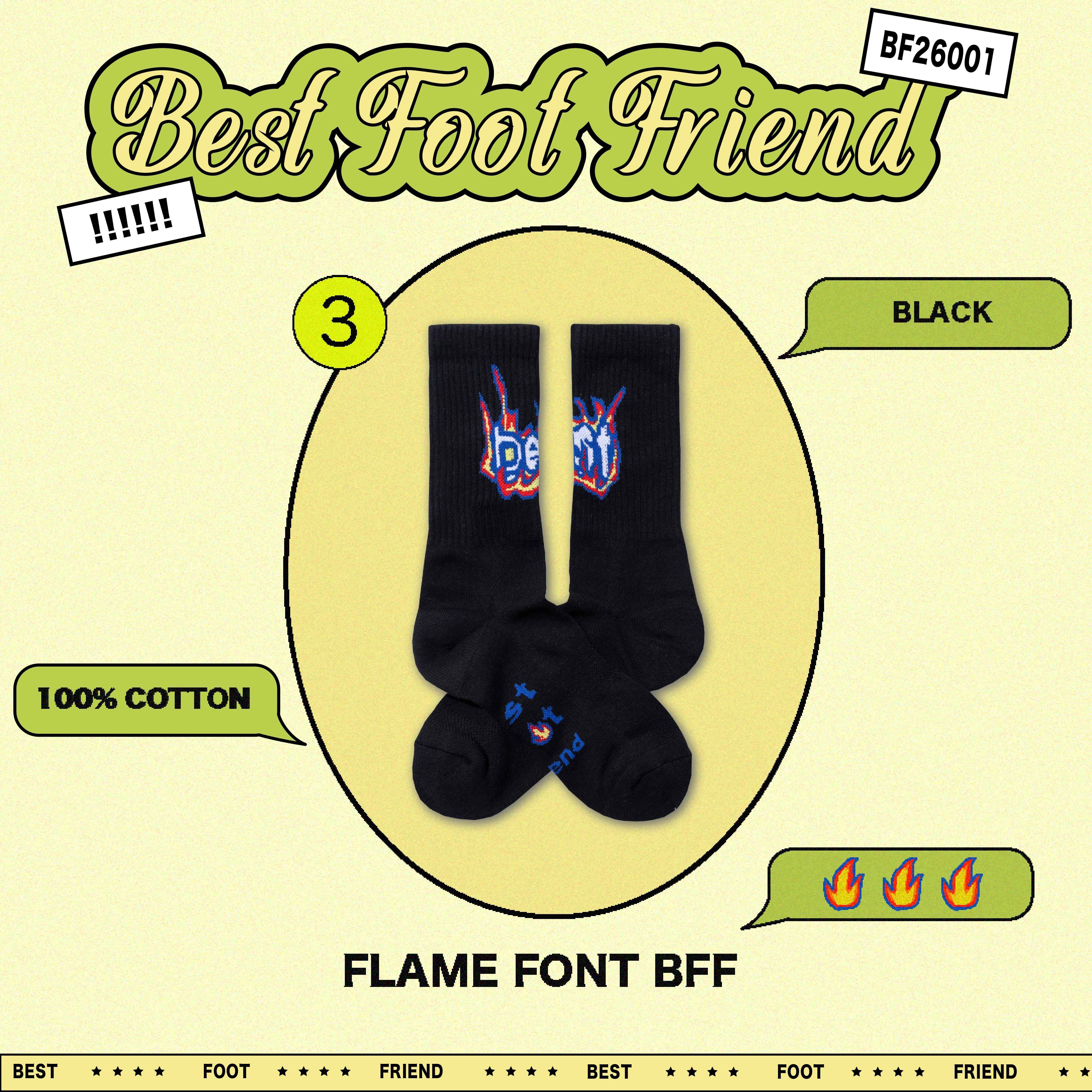 【逢甲 FUZZY】Best Foot Friend Flame Font BFF 火焰 字體 襪子 BF26001