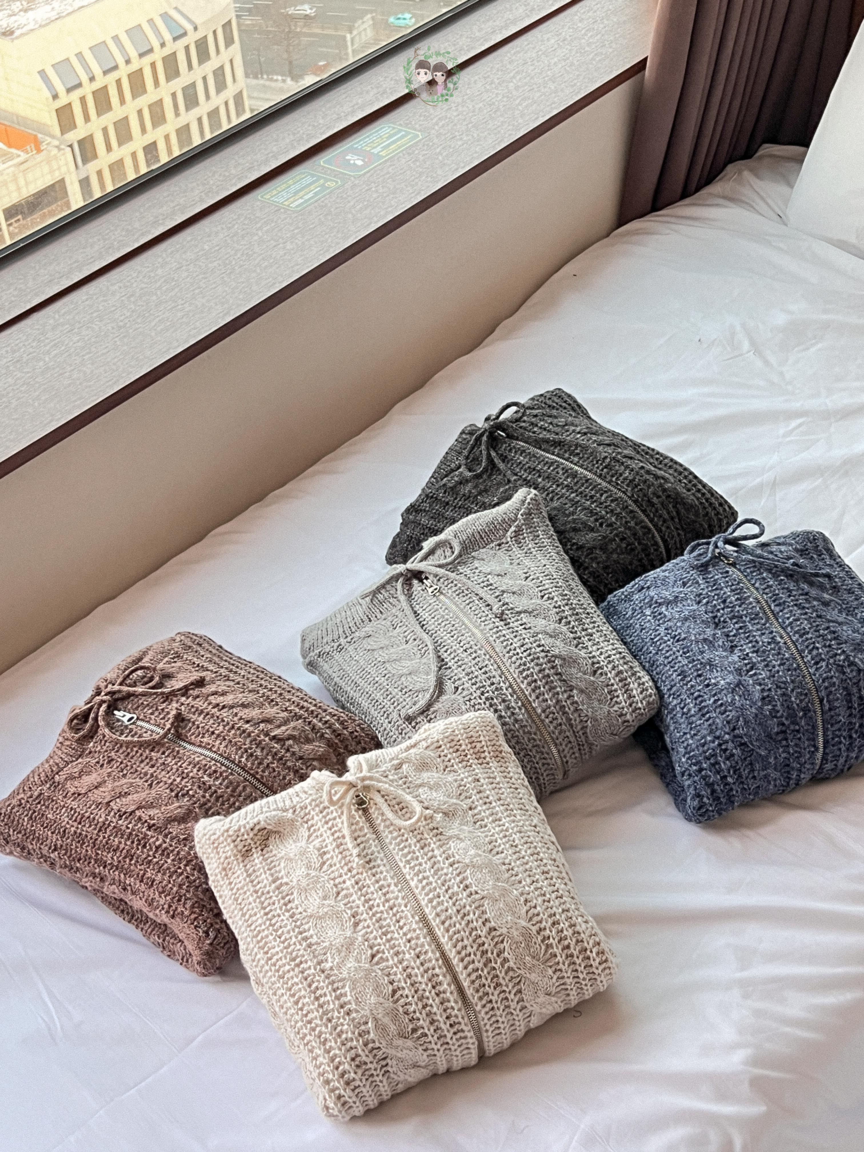 大地色系扭紋針織連帽外套〈🇰🇷DAY 1〉