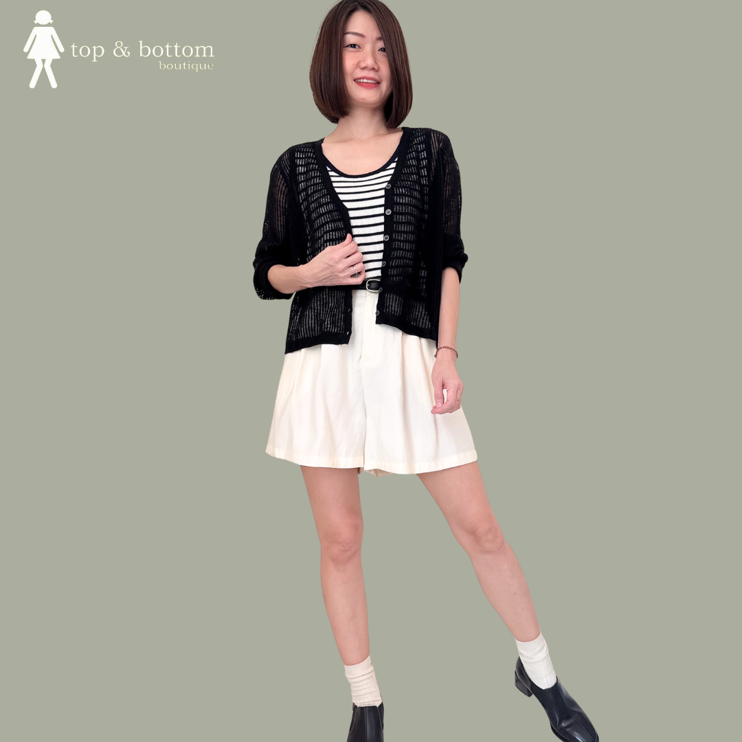 LONG SLEEVE NET BUTTON CARDIGAN