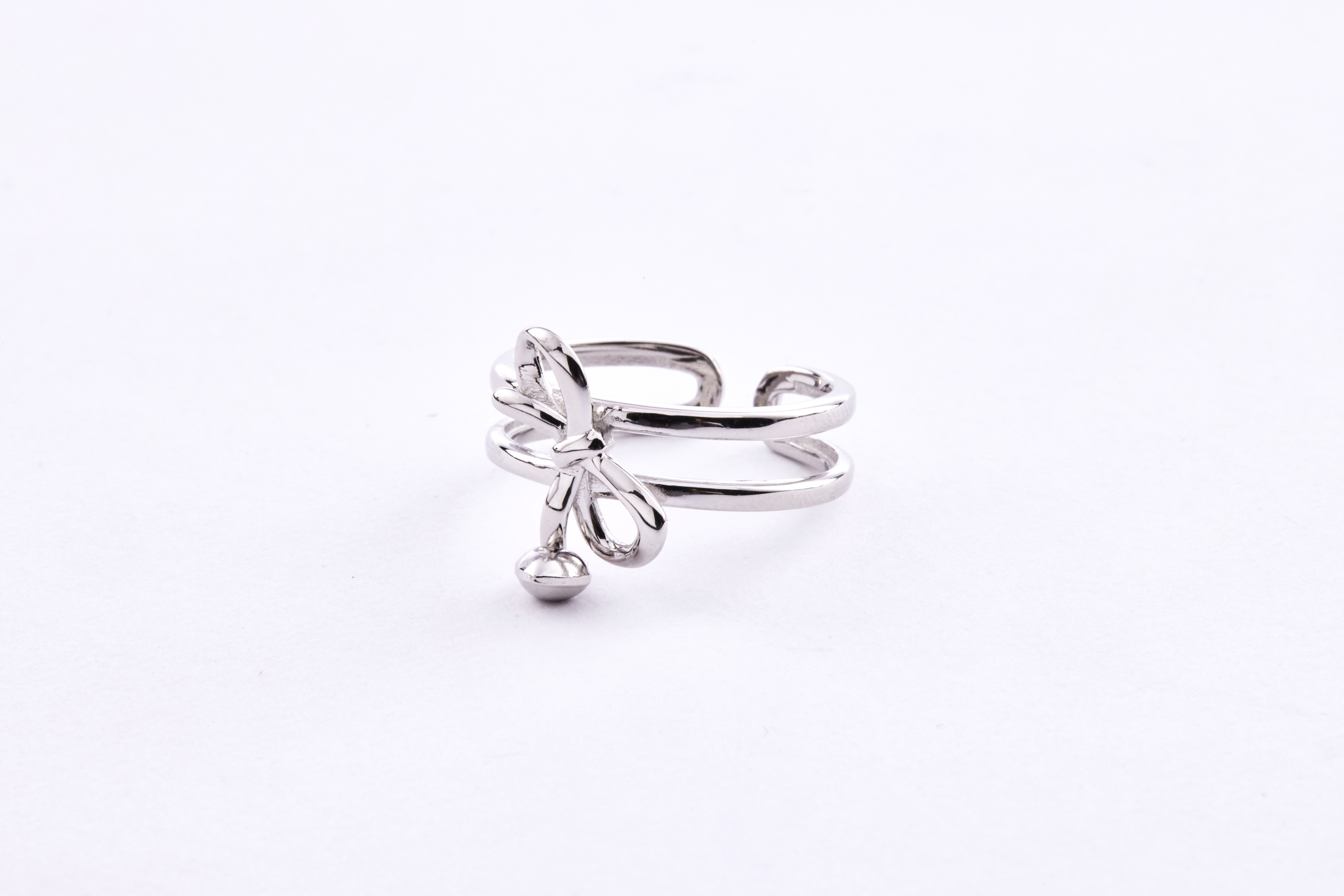 R1420 | 純銀雙層蝴蝶結愛心戒指