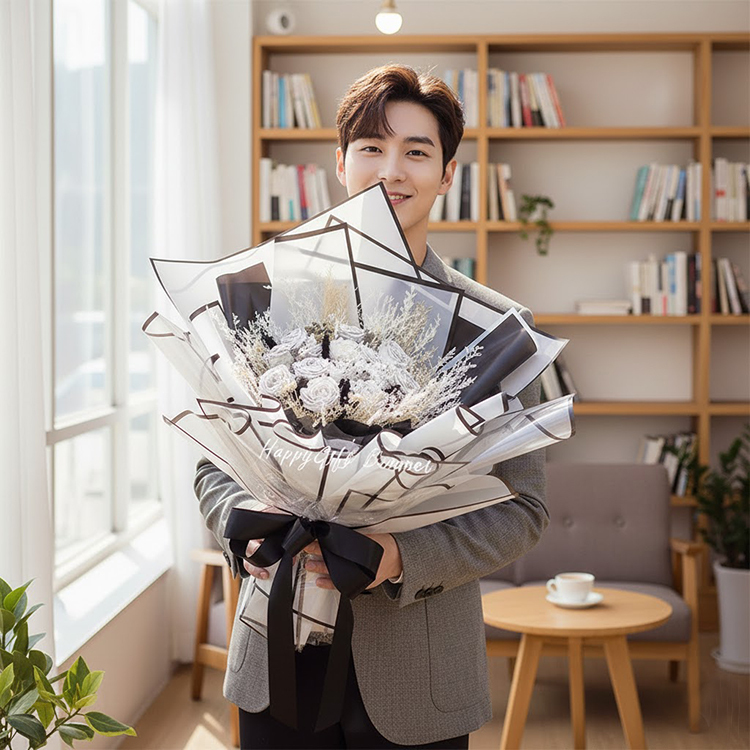 大束巨型描邊玫瑰花束,九朵大玫瑰花束,送男士花束