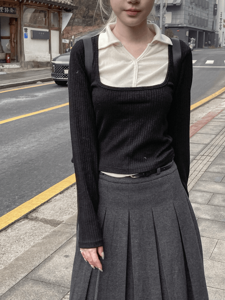 翻領直紋假兩件上衣〈🇰🇷DAY 1〉