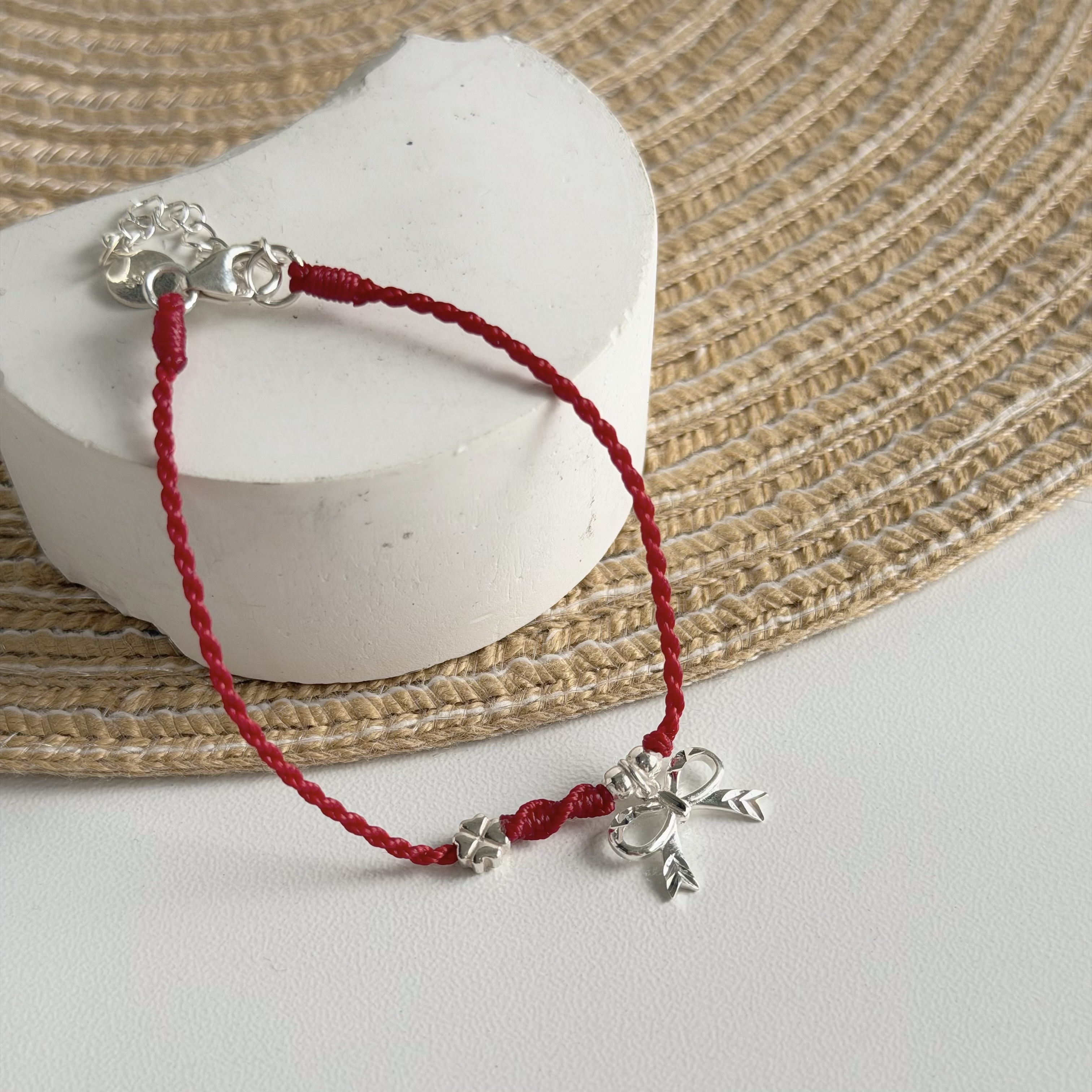 Q225小花切割蝴蝶結純銀紅線