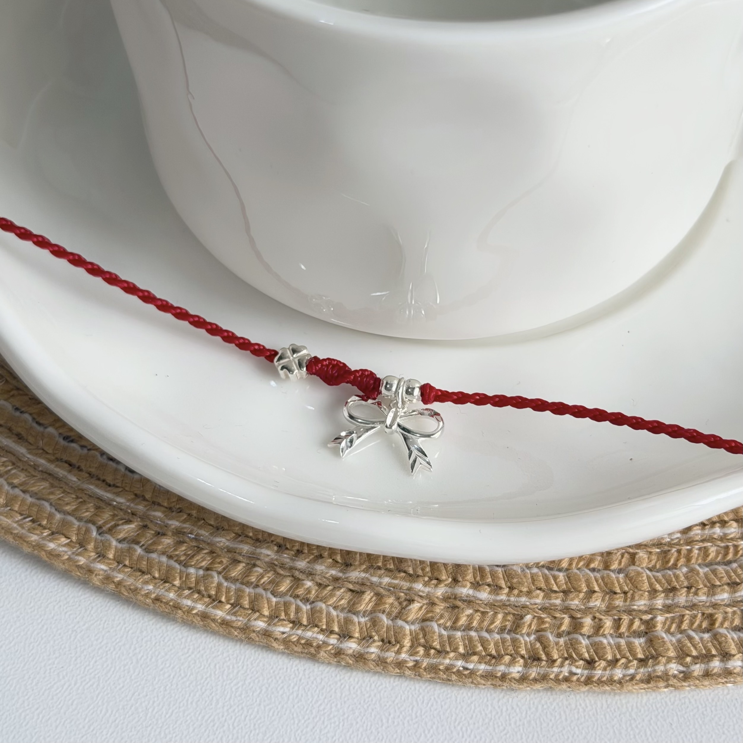 Q225小花切割蝴蝶結純銀紅線