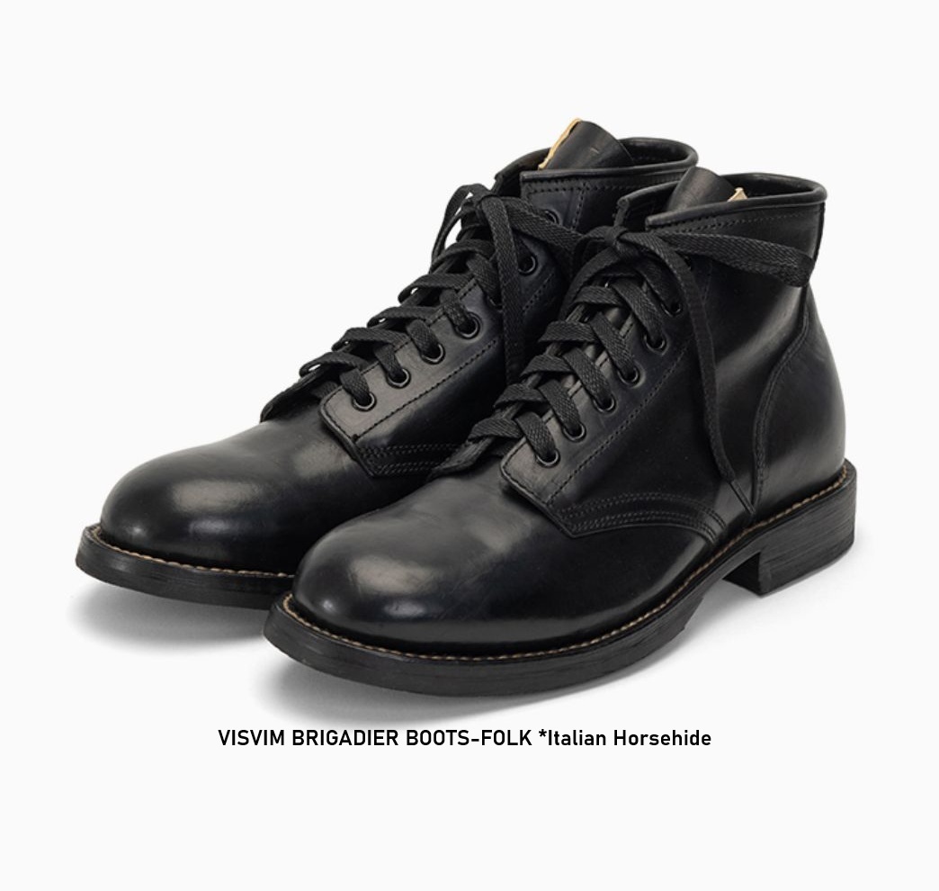 ON SALE: VISVIM BRIGADIER BOOTS-FOLK *Italian Horsehide - BLACK SIZE 12 IN STOCK NOW (現貨發售中)