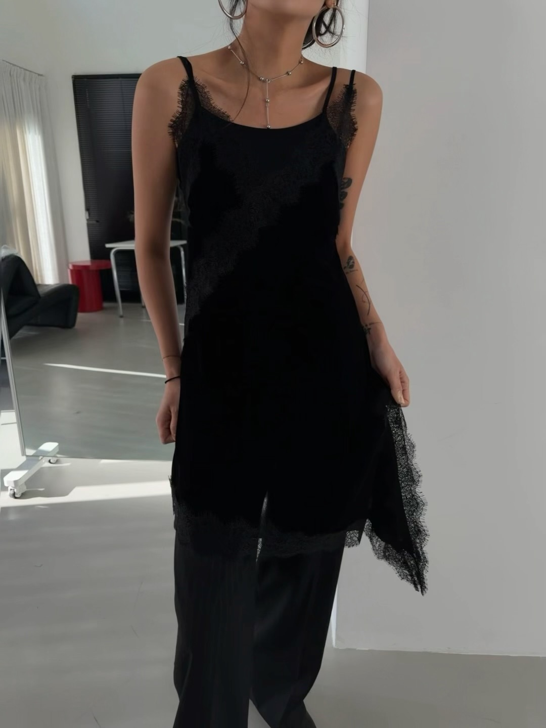 Asymmetrical Lace velvet dress