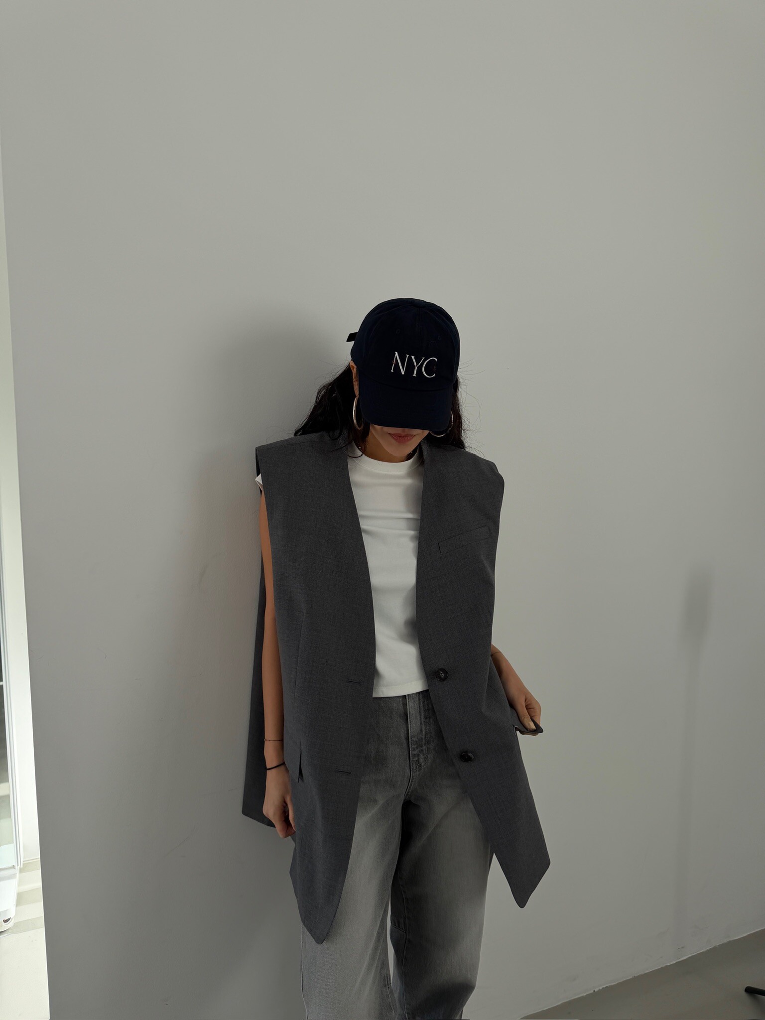 Wool shoulder pads vest blazer