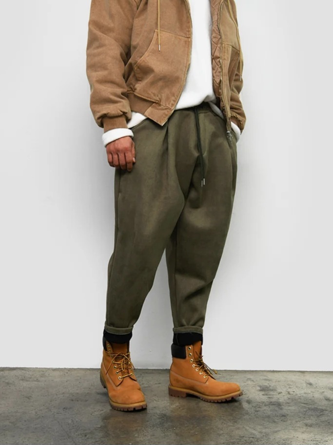 麂皮絨裡褶皺氣球褲