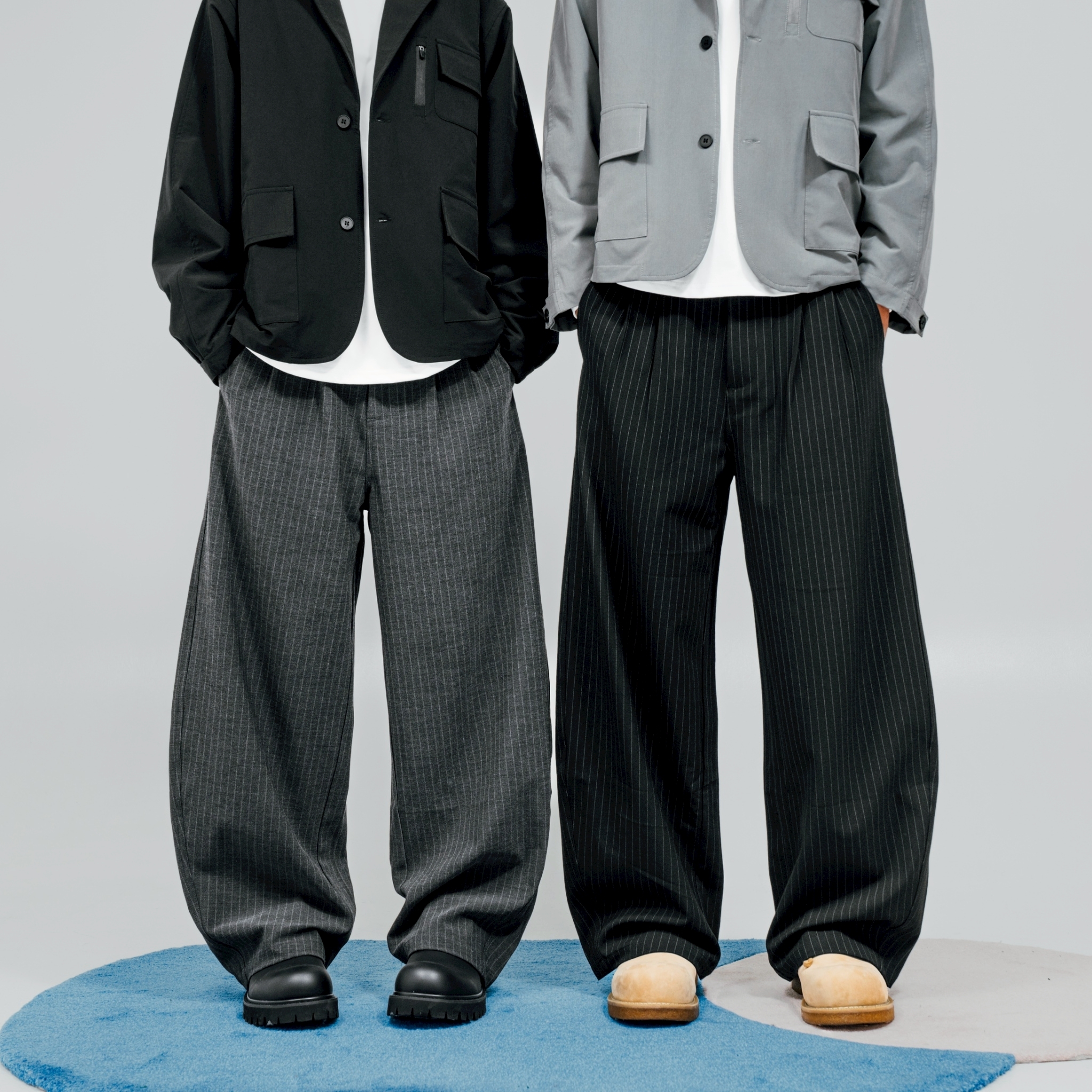 直條紋 厚磅 彈力 彎刀褲 西裝褲 SB8015