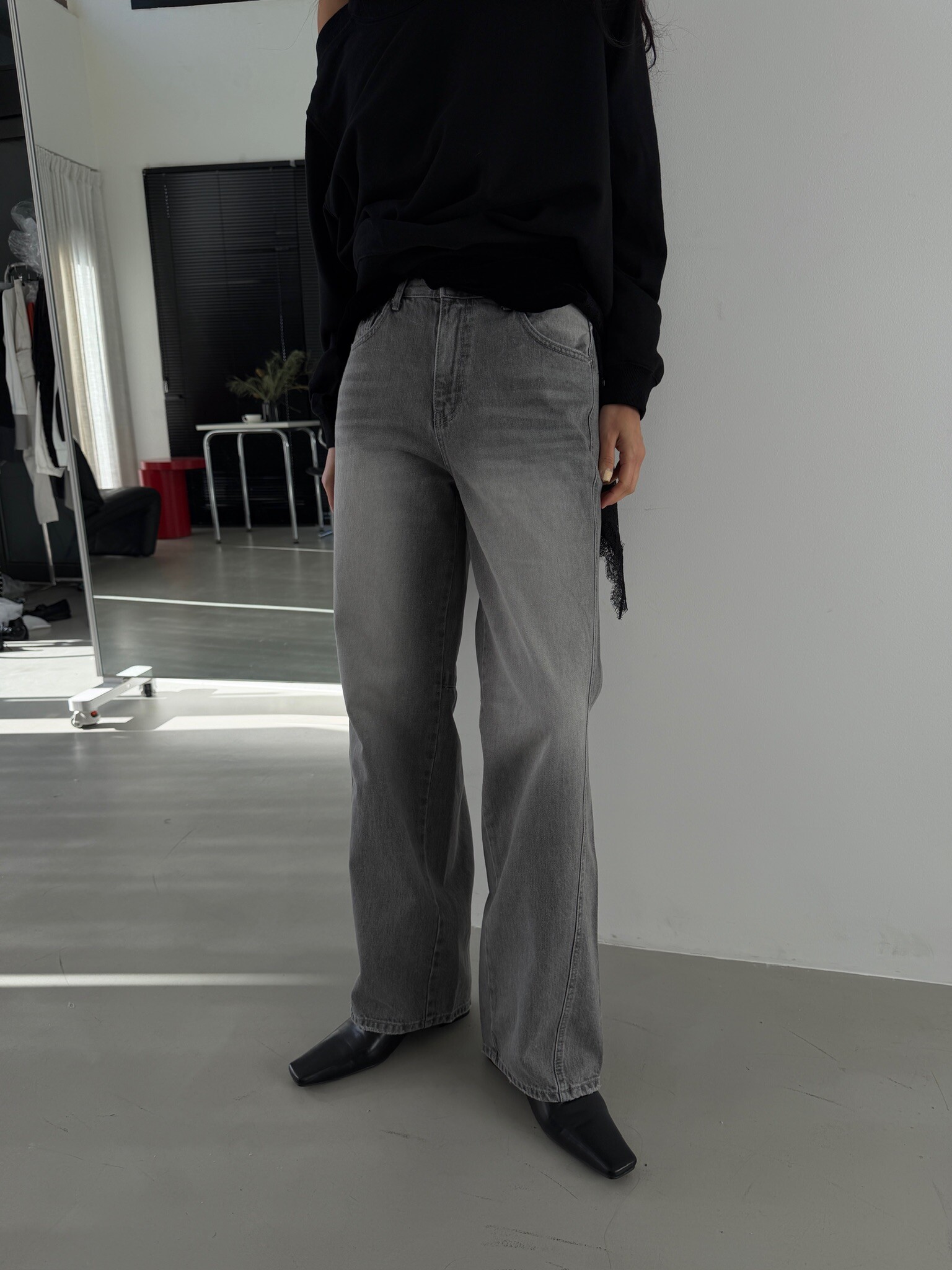 Grey straight cut deanim jeans