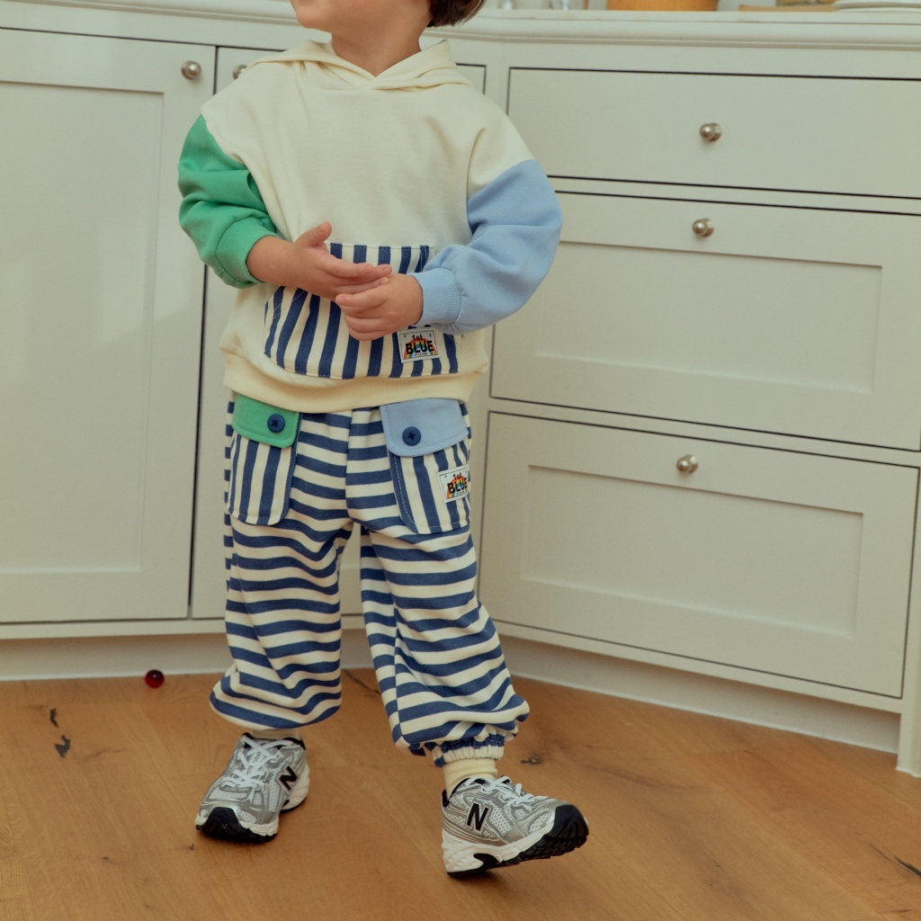 正韓春 1stblue 撞色口袋條紋縮口褲